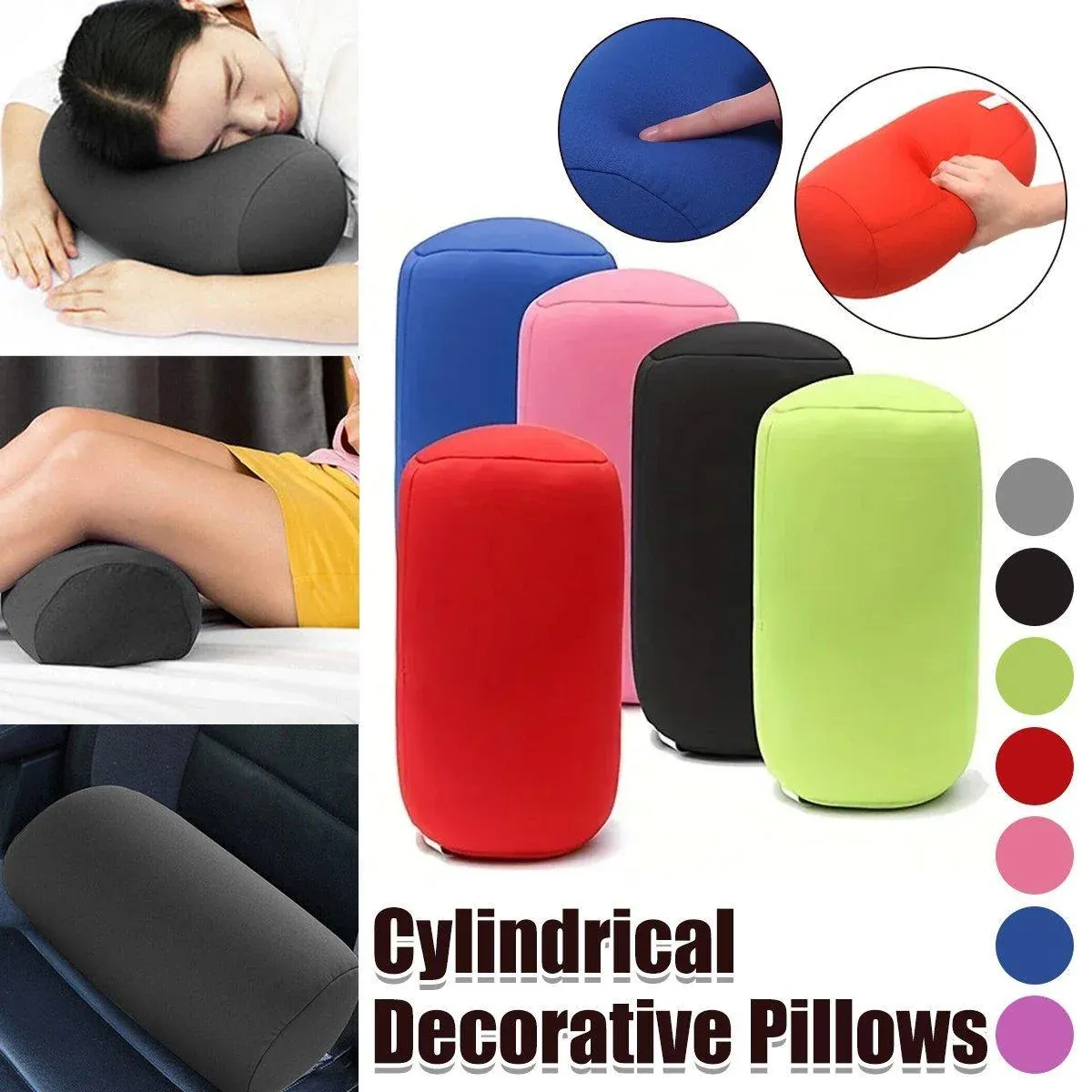 Solid Color Cylindrical Foam Particle Pillow Multi-Functional Neck Waist Support - Purple — image 2