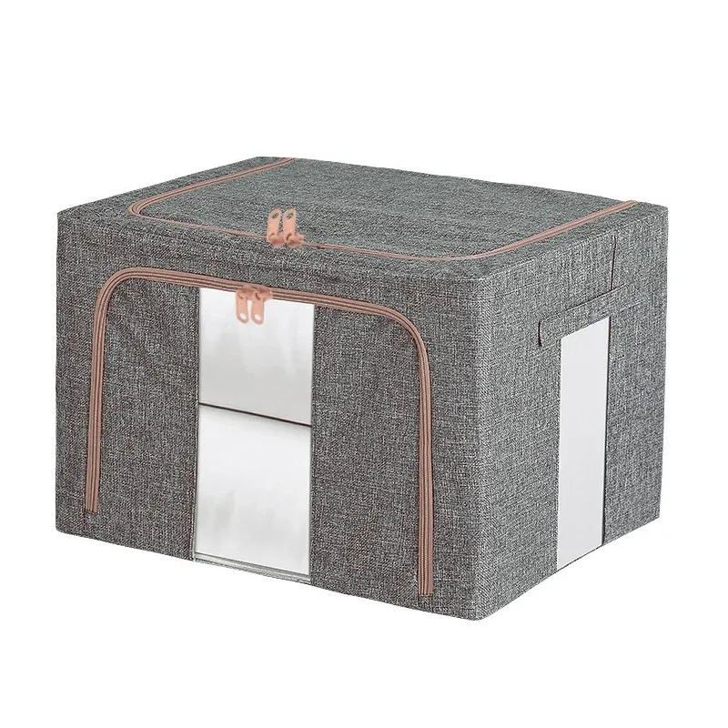 100L Foldable Storage Box Crushed Steel Frame Clothes Quilt Toys Organizer - 100L-Grey — image 5