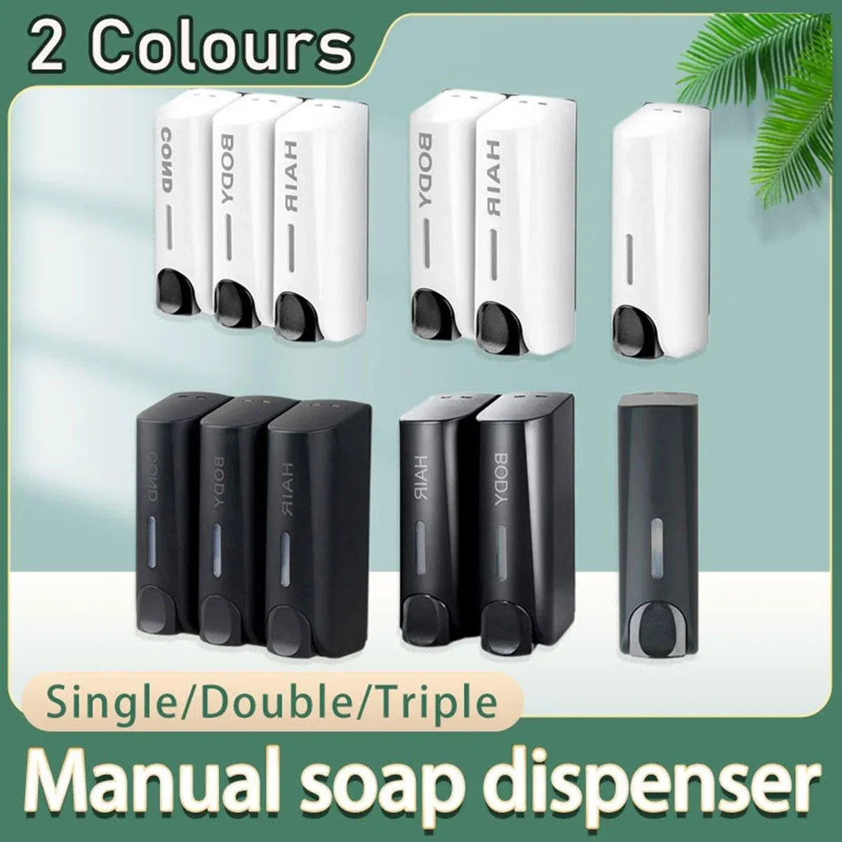 Hotel Wall Mounted Soap Dispenser Bathroom Shampoo Shower Gel Hand Soap Box - White-Double — image 2