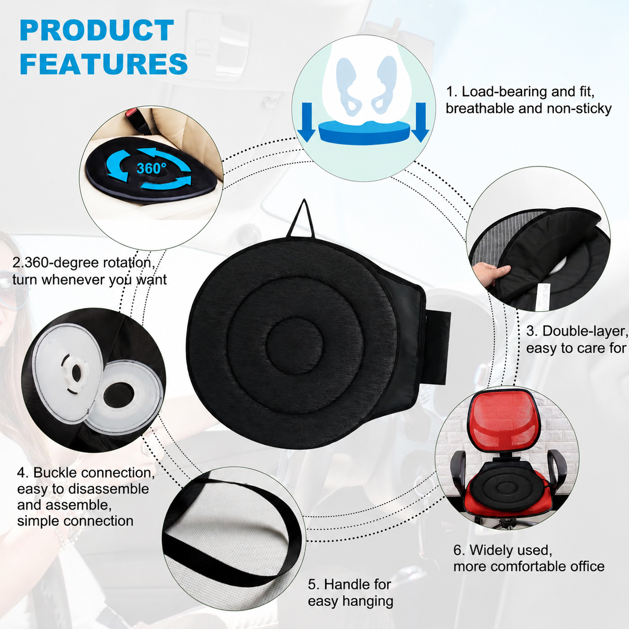Beige 360° Swivel Car Seat Cushion – Portable Rotating Transfer Aid for Elderly, Pregnant Women & Mobility Support — image 3
