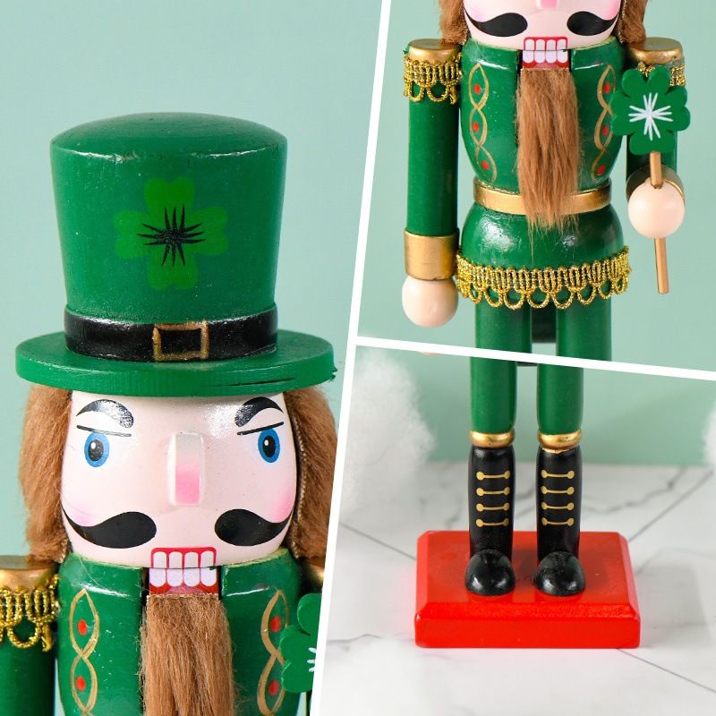 Figurine Wooden Standing Nutcracker Puppet Traditional Patricks Day Ornaments Home Art Decor for Desktop Bookshelf 25CM โ image 2