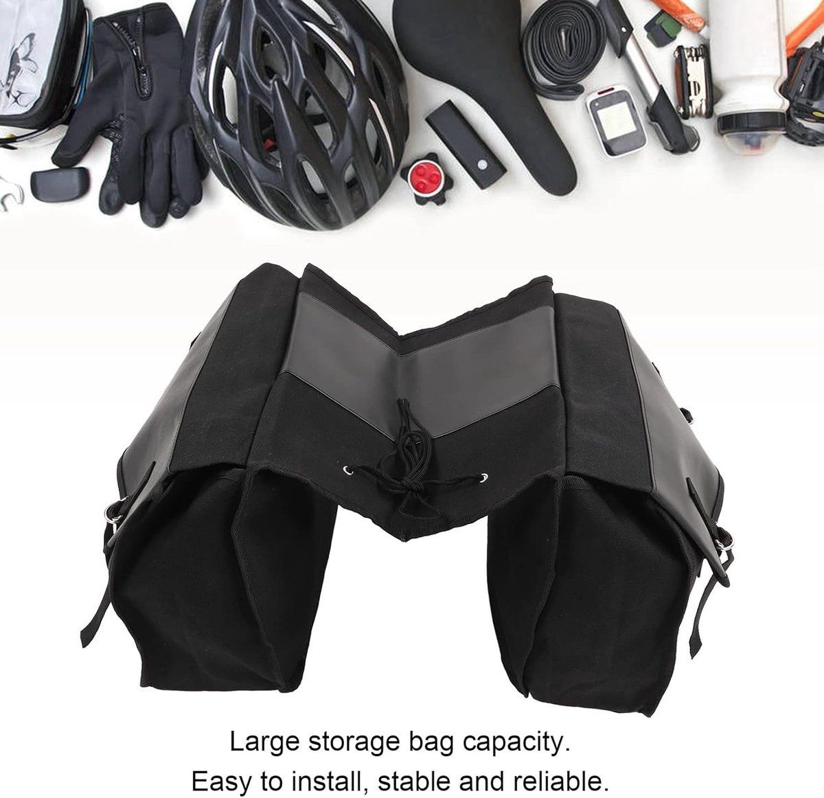 Double Bicycle Pannier Bags, Large Capacity Rear Carrier Bags with Zipper Pockets for Commuting and Mountain Biking, Black, 40 x 30 cm โ image 2