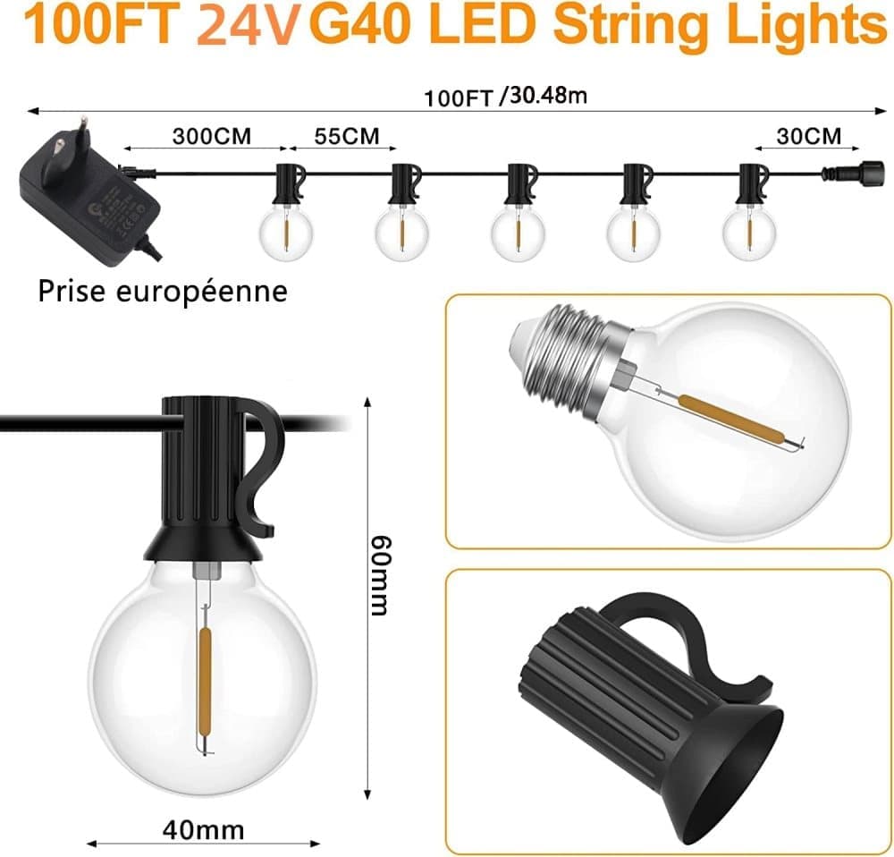 52 LED String Lights Waterproof G40 for Outdoor, 30m — image 5