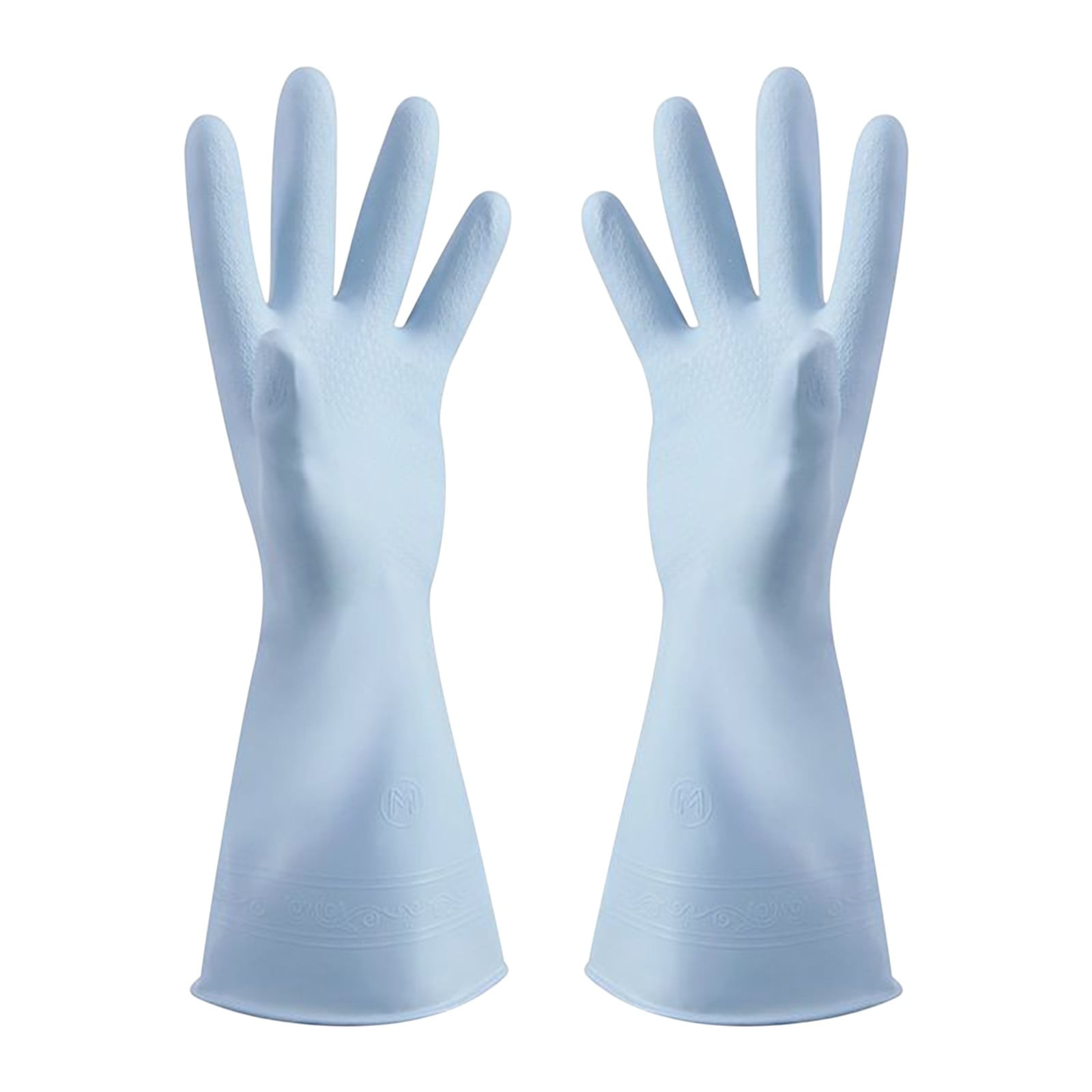 1 Pair Rubber Gloves for Dishwashing Cleaning, Cotton Lined Household Gloves, Waterproof Gloves for Kitchen Bathroom, Reusable, Light blue, Size M