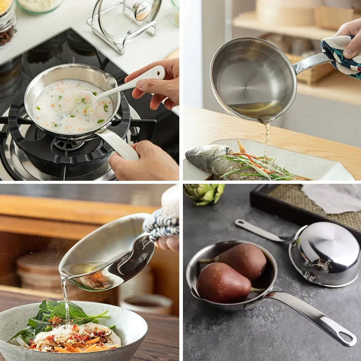 304 Stainless Steel Oil Splatter Proof Home Small Frying Pan for Kitchen Cooking — image 4