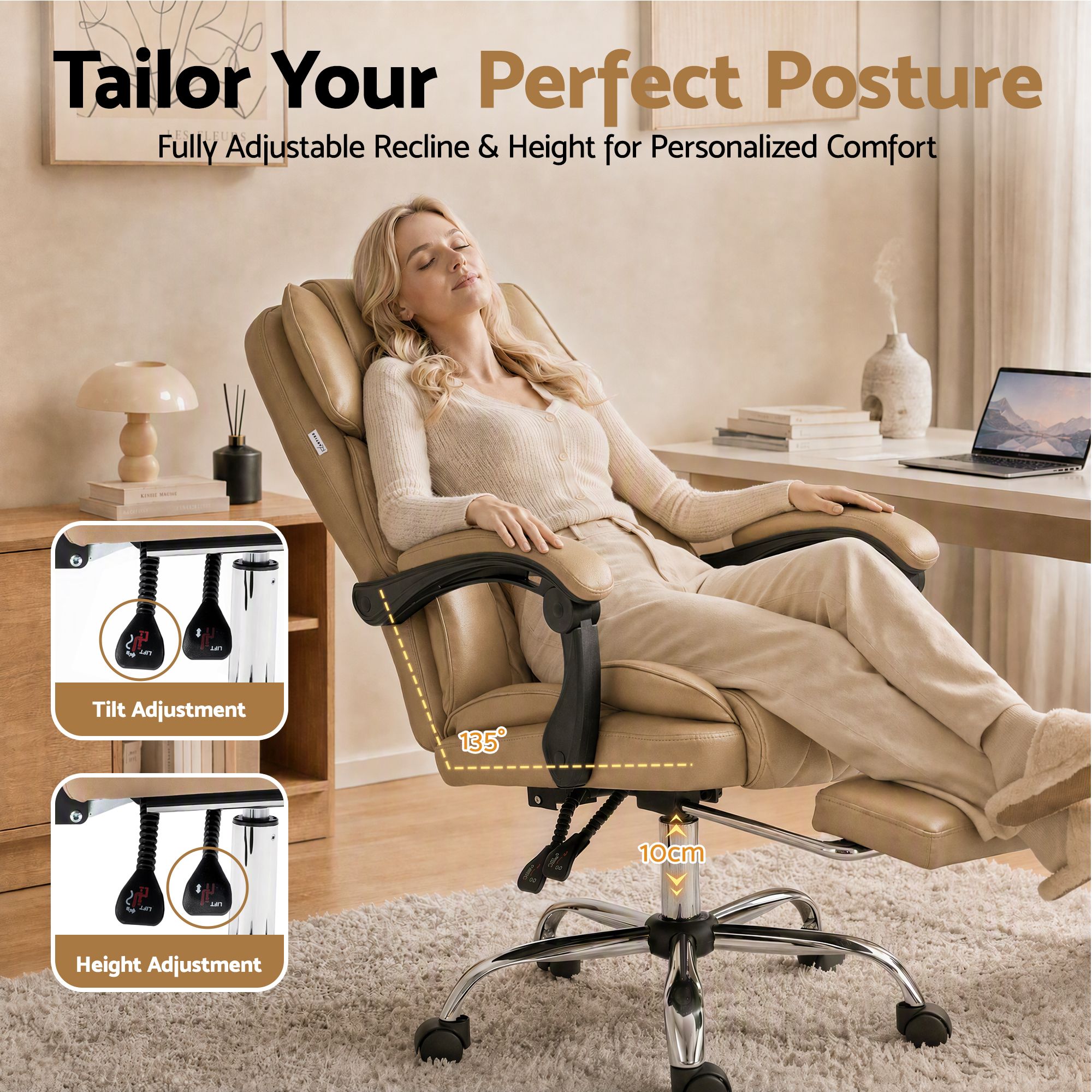 Artiss Executive Office Chair Leather Footrest Espresso โ image 4