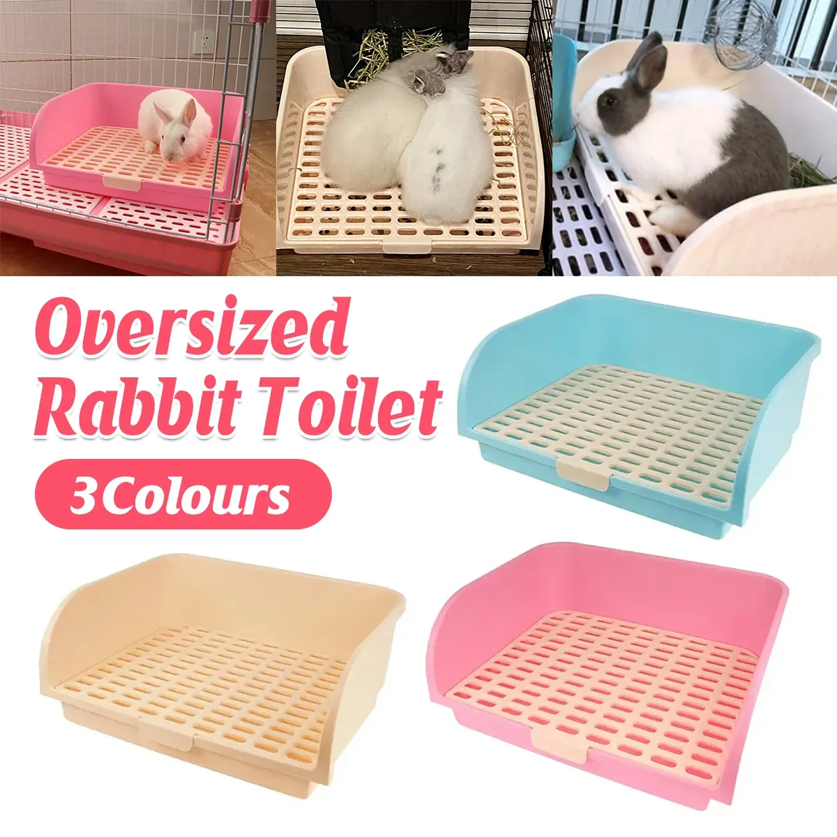 Large Rabbit Litter Box Drawer Corner Toilet for Chinchillas Hamsters Small Pets - Pink โ image 2