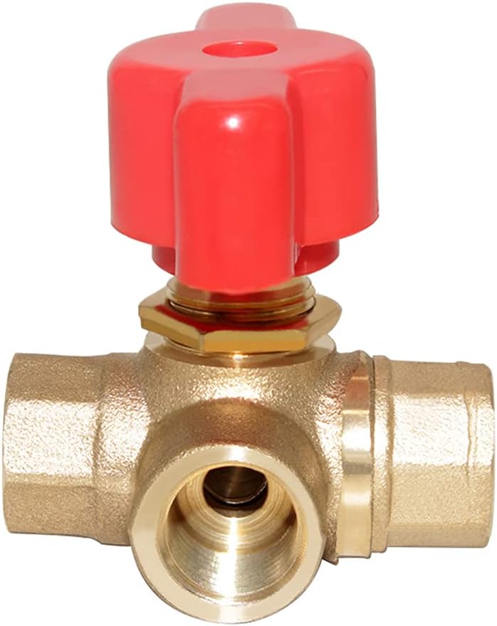 3-Way (L-Port) 1/4"NPT Female Brass Ball Valve Anti-Rust Forged Brass Shut Off Valve Fitting with Red Plastic Handle — image 6