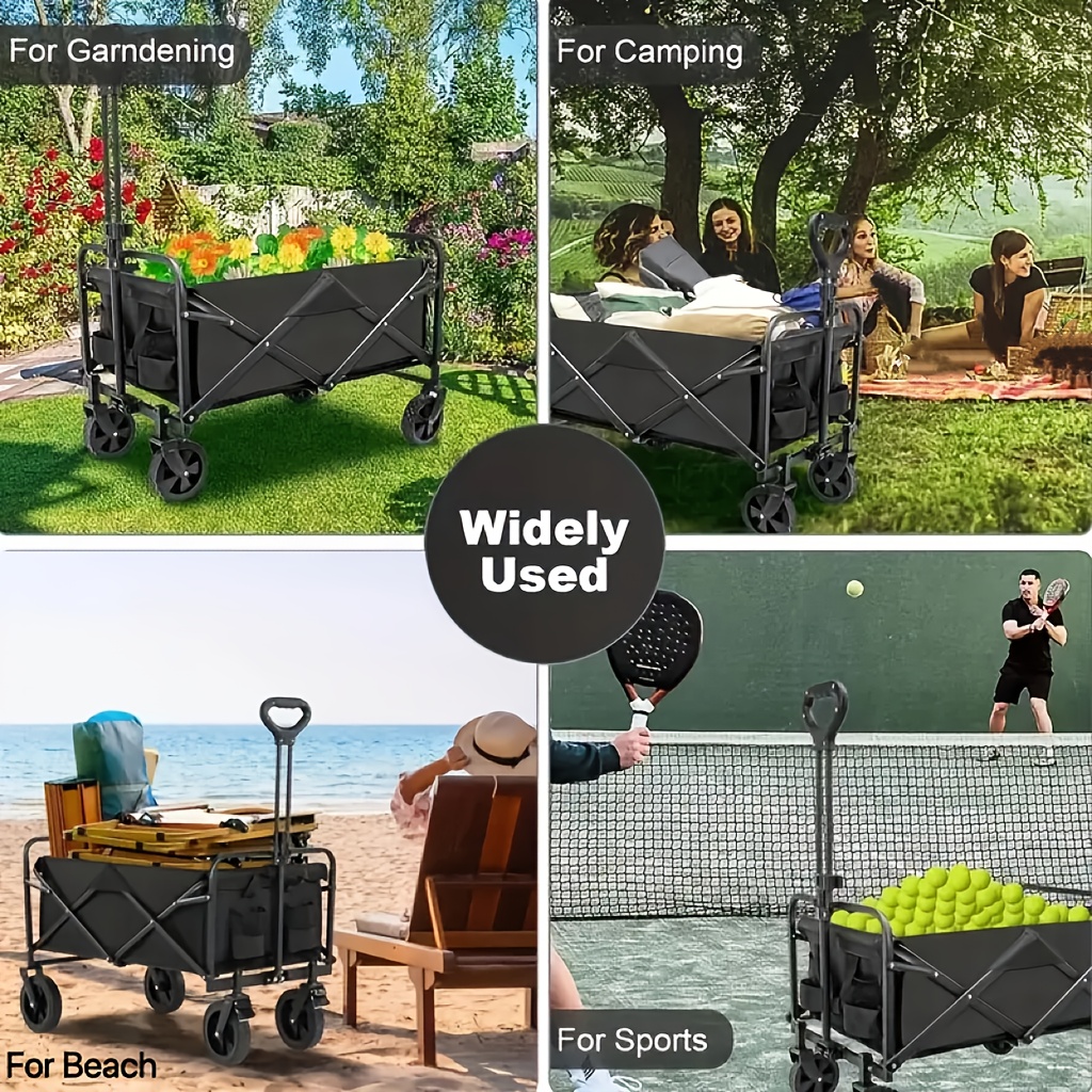 250KG Load Capacity 300L Large Capacity Heavy Duty Foldable Beach Car - All-Terrain Foldable Multi-Functional Handcart with Large Wheels, Side Pockets and