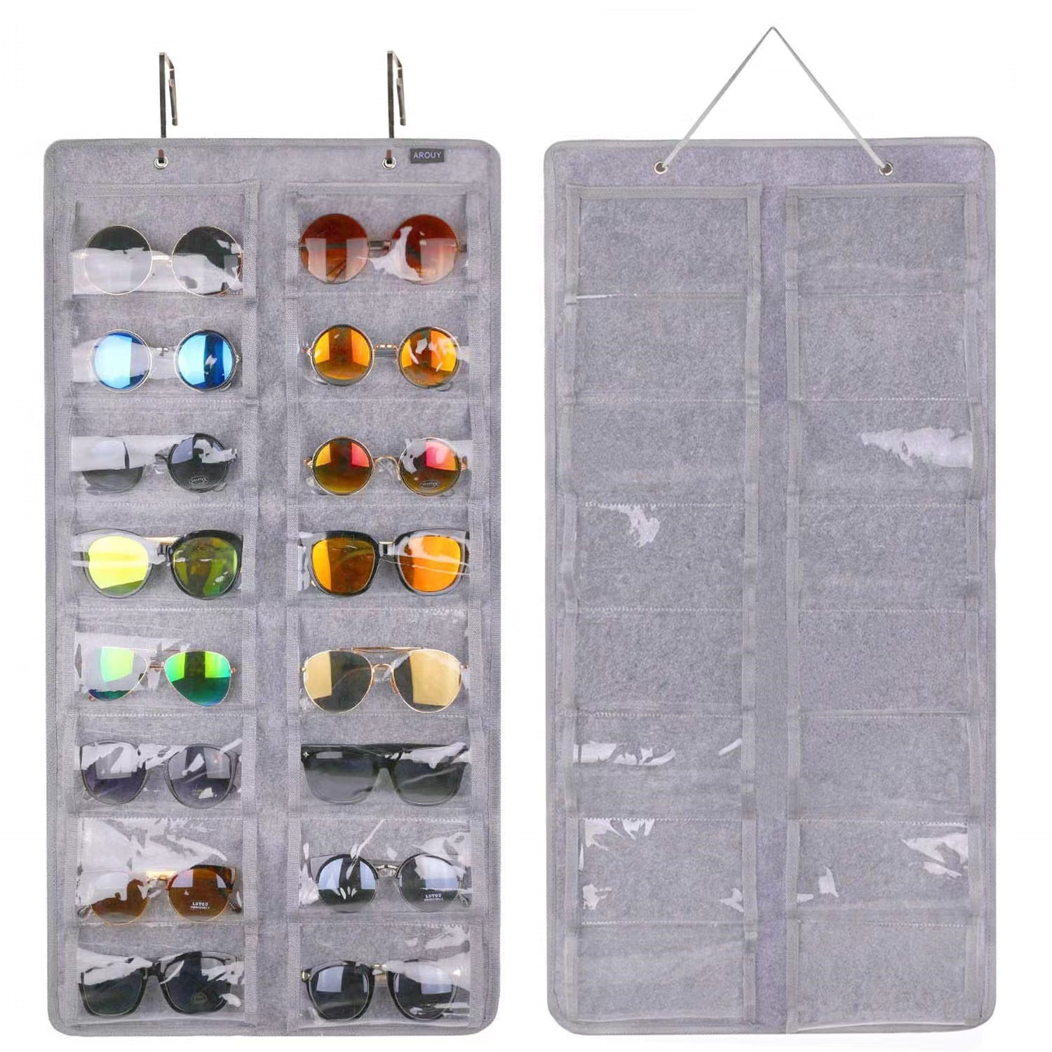 16 Slot Grey Felt Hanging Sunglass Organizer(40 * 80 CM) β Foldable Wall Mount Eyewear Storage Rack