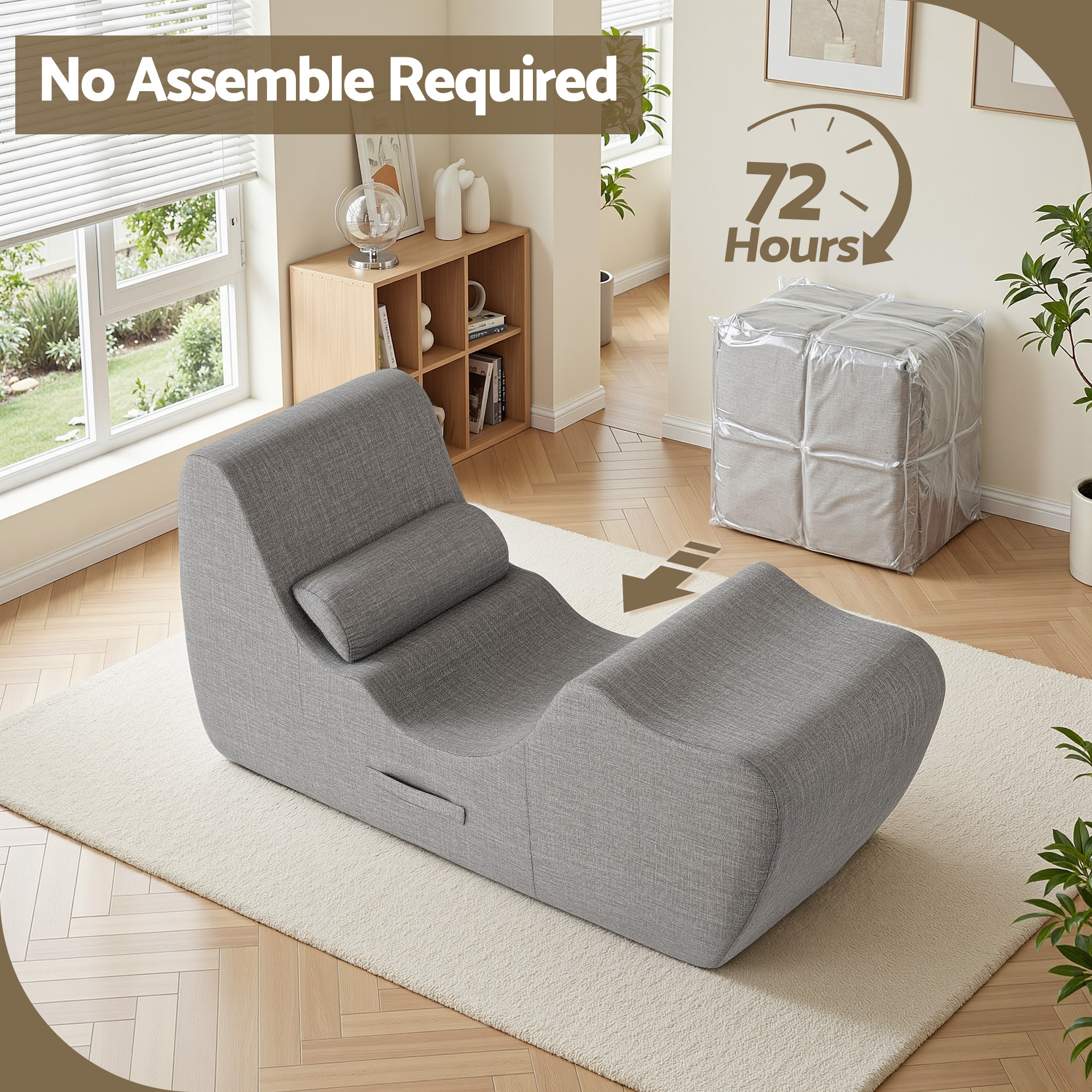 Artiss Chaise Lounge Chair Ergonomic S-Curve Floor Lounger Boneless Lounge Chairs Grey โ image 6