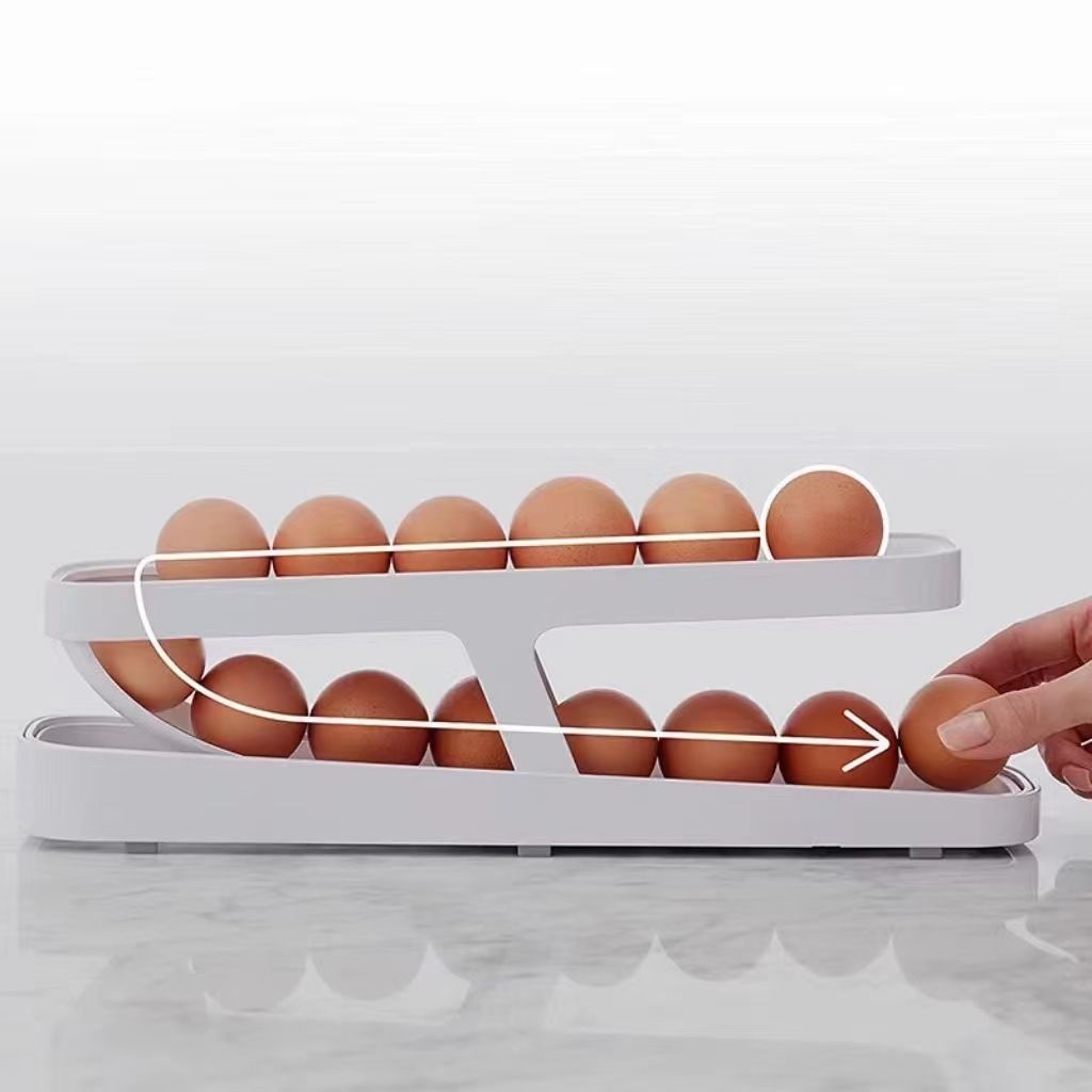 Egg Holder For Refrigerator, Automatically Rolling Egg Storage Container, 2 Tier Plastic Egg Holder Space Saving Egg Tray — image 2