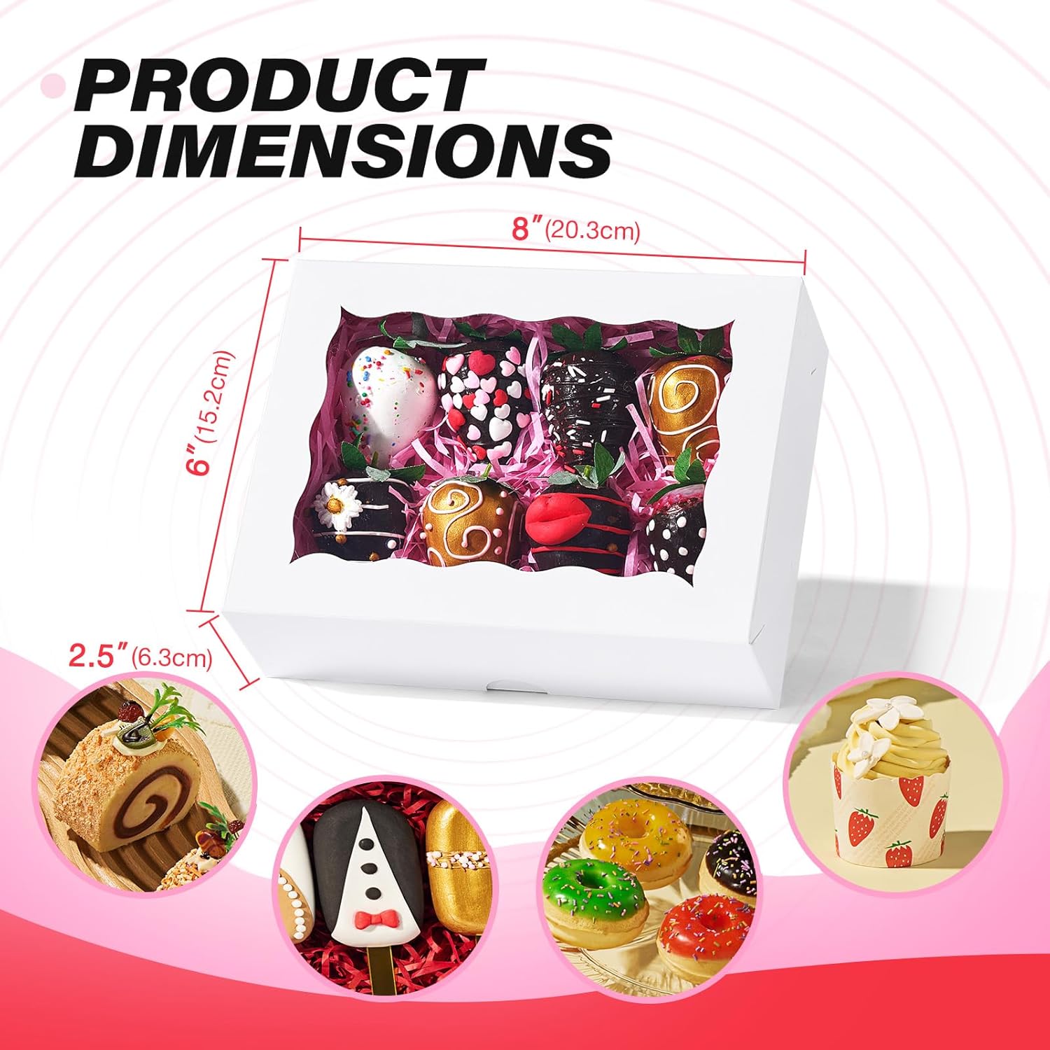 8PCS White Bakery Boxes with Window, 8x6x2.5 Inch Gift-Ready Pastry Box for Chocolate Strawberries, Macarons, Donuts, Truffles, Ores, Cookies, Donuts, Perfect — image 3