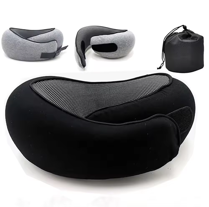 Black Velcro Tape Memory Foam U-Shaped Neck Pillow – Snail Travel Cushion for Airplane, Office Nap, and Travel – Adjustable with Magnetic Therapy — image 3