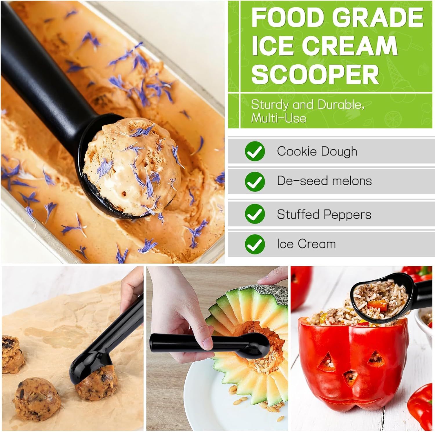 Ice Cream Scoop,Black Aluminum Ice Cream Scooper,7.3 Inches One-Piece Design Nonstick Cookie Spoon,Durable,Easy to Clean — image 6