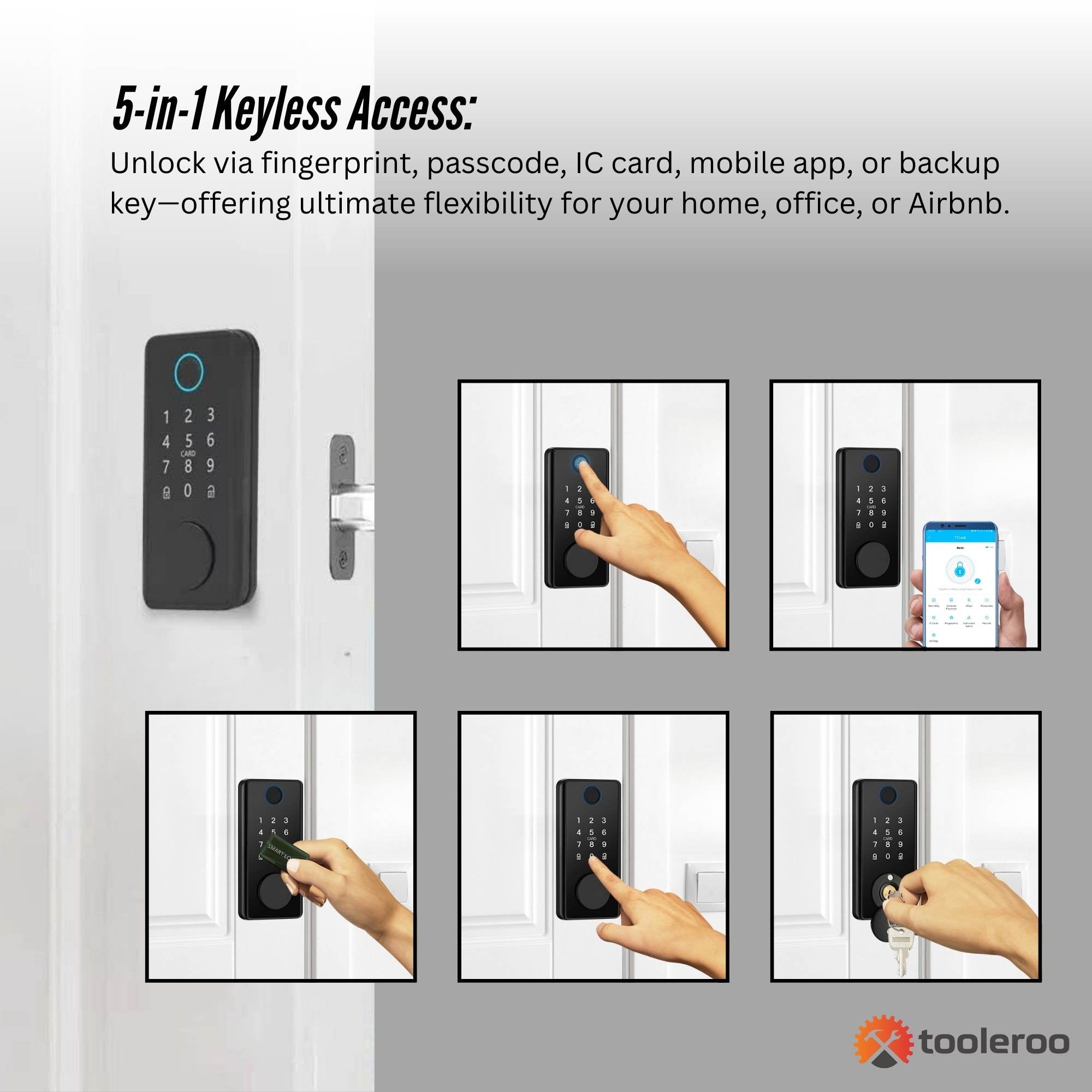 Tooleroo Digital Smart Door Lock Keypad - 5-in-1 Home Entry Security System β image 4