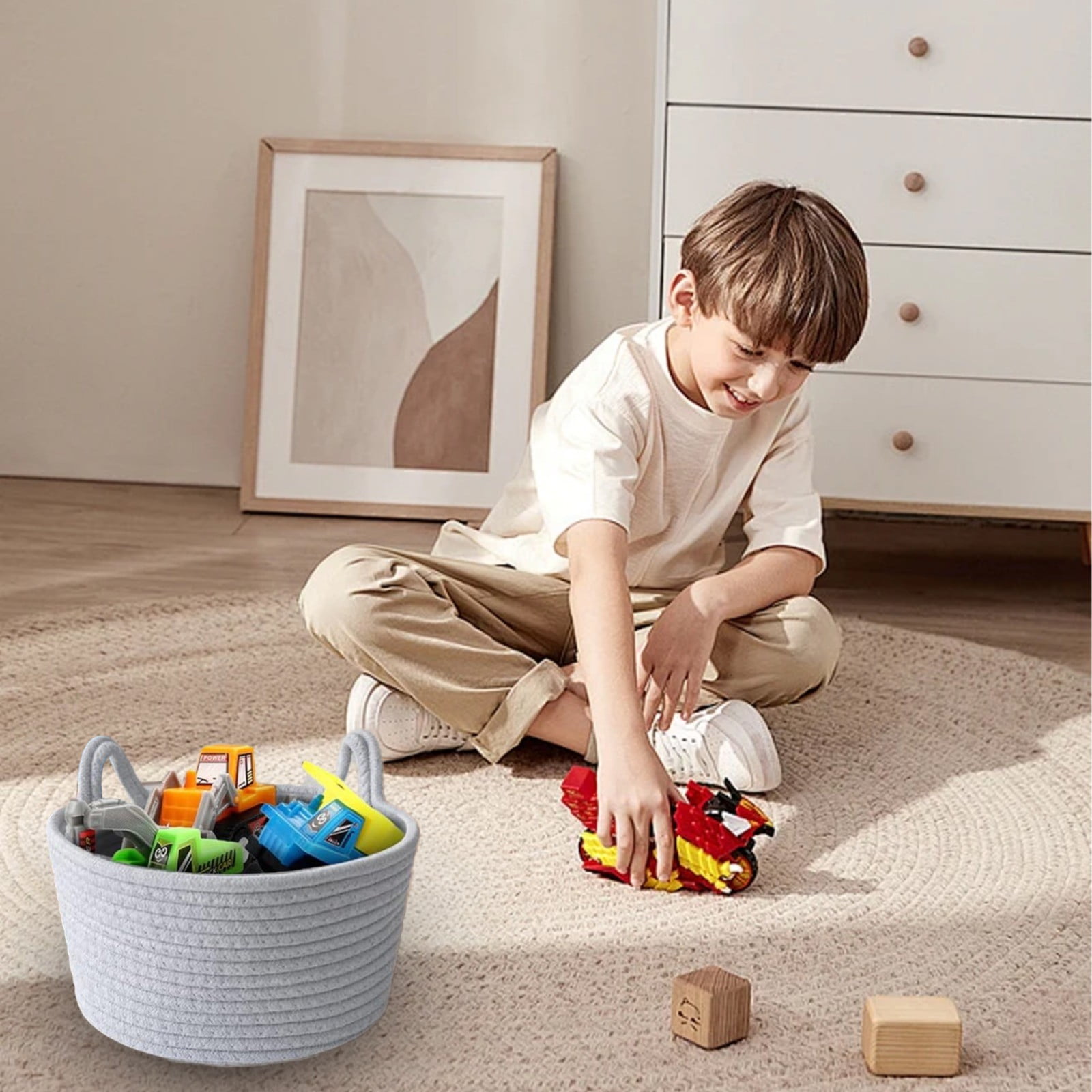 1 Piece Small Cat Ears Toy Organizer, Woven Cotton Rope Basket, Decorative Nursery Bins & Boxes Gift Basket Empty for Pet Toy, Grey, 21 x 12 cm โ image 4