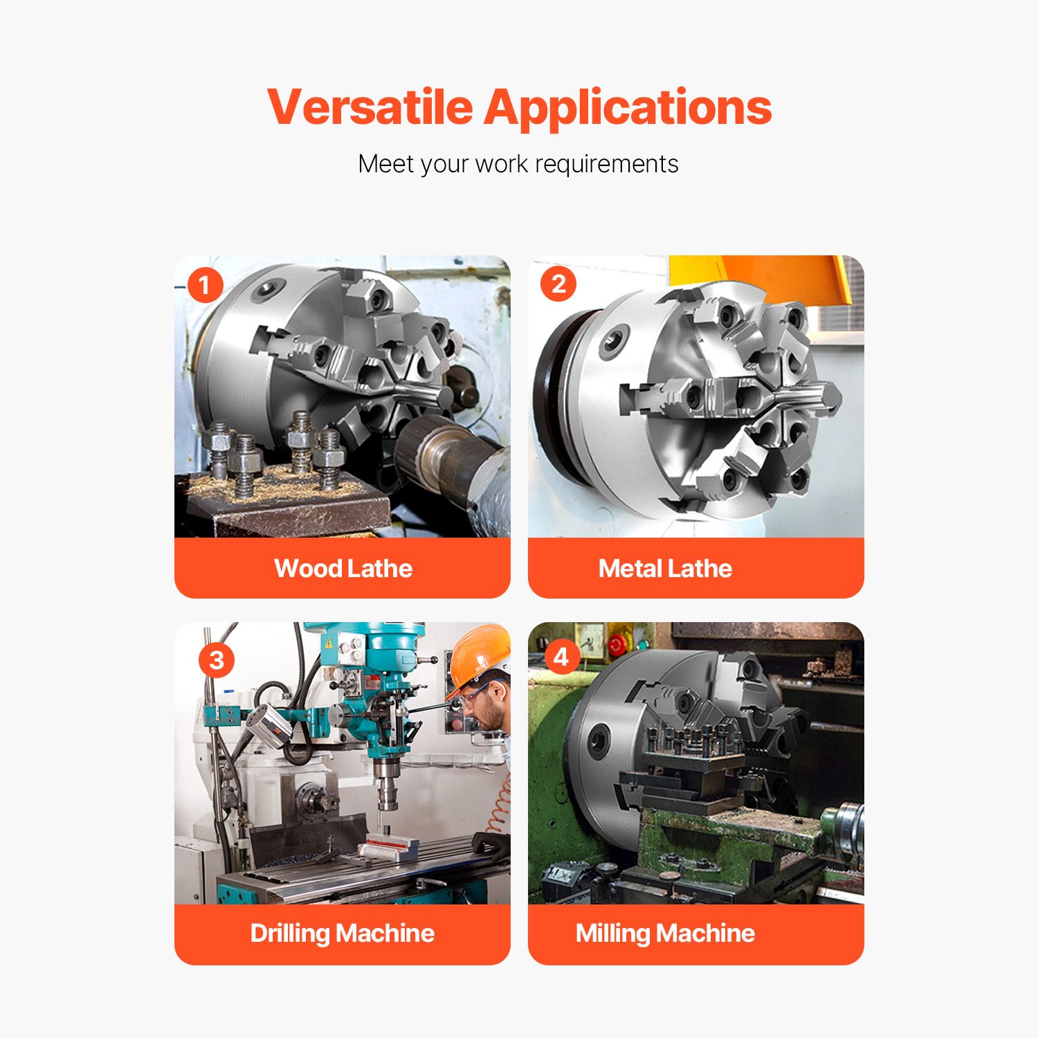 6-Jaw Lathe Chuck, 6 Inch (160 mm), Self-Centering Chuck with D1-4 Cam Lock Backing Plate, 0.12-5.71 in (3-145 mm) Clamping Range with T-wrench Screws, HT300 โ image 6