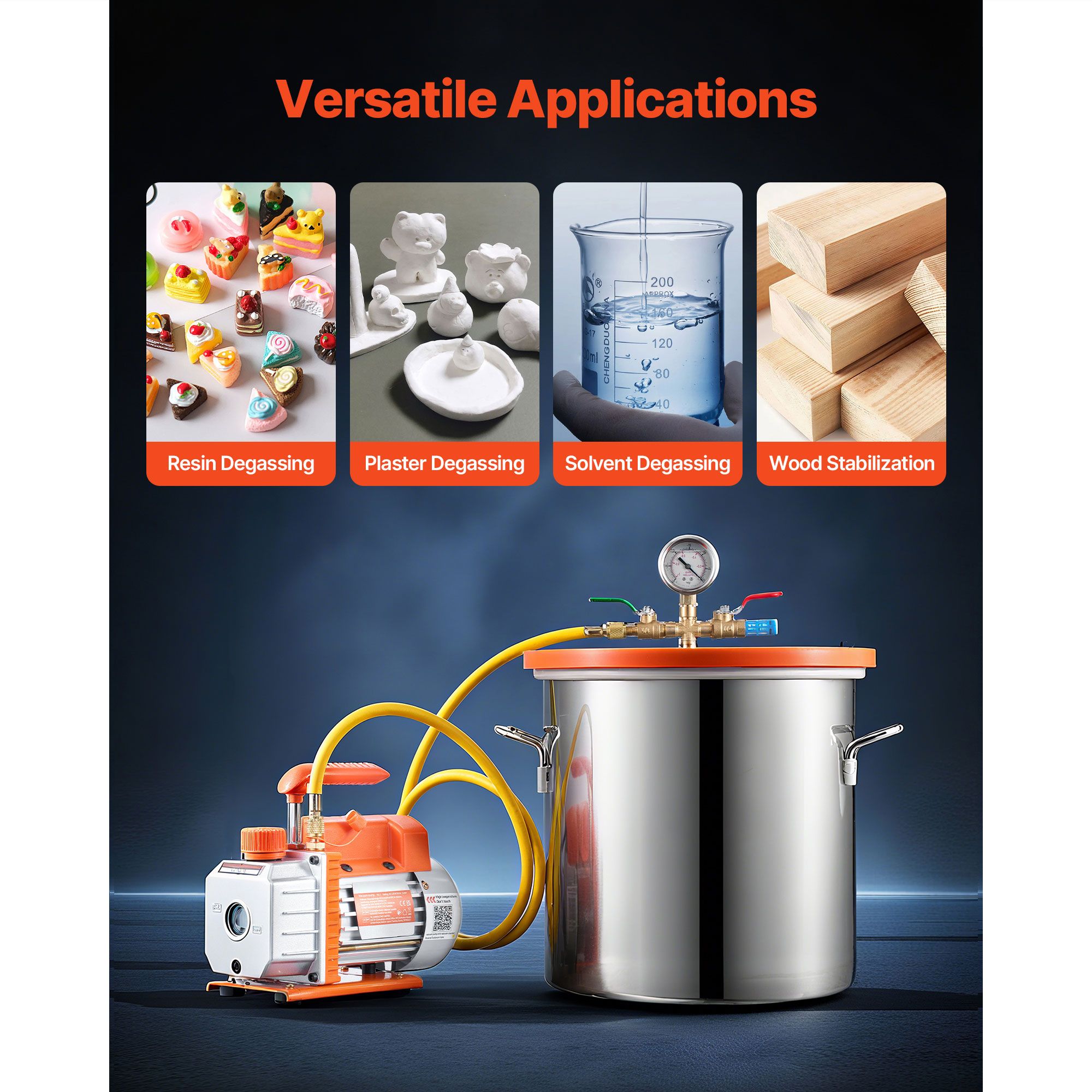 18.93 L Vacuum Chamber with Pump, 3.5 CFM 99 L/min, Single Stage Vacuum Pump, Stainless Steel Degassing Chamber Kit, Tempered Glass Lid, 1.5 m Hose, for — image 6