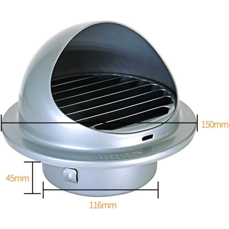 Outdoor Ventilation Grille, Stainless Steel Air Vent with Fly Guard and Fly Guard for Office, Kitchen, Bathroom, 120mm — image 2