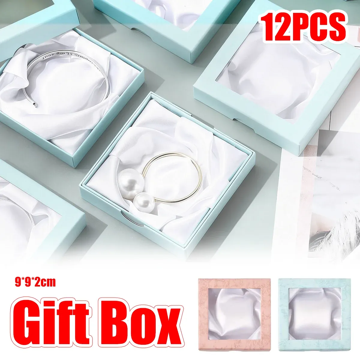 12Pcs Clear Window Jewelry Boxes Transparent Lid Display Case For Necklace Ring - Blue โ image 2