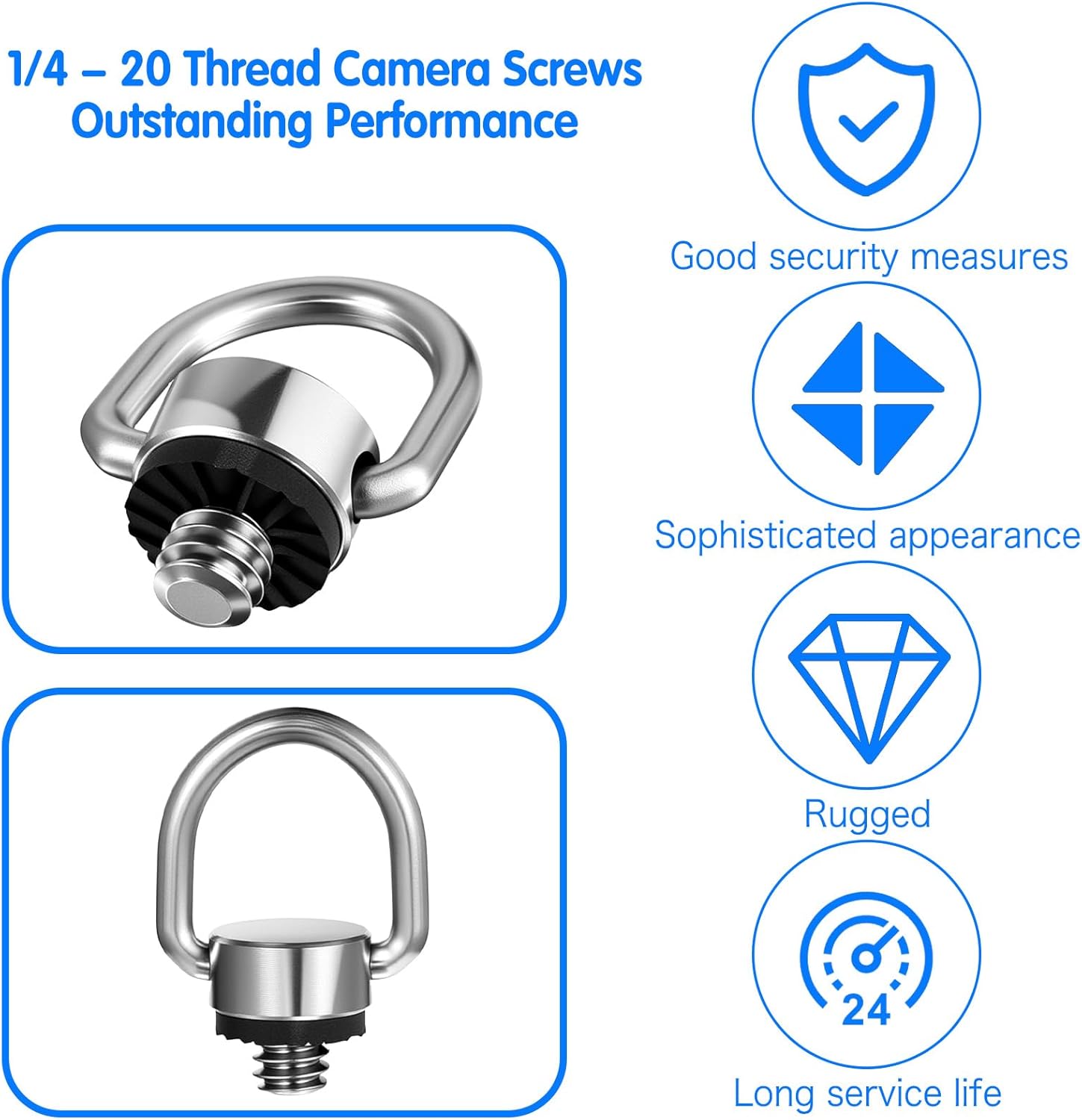 2 Pack D Ring Screw, 1/4"-20 Thread Camera Aluminum Alloy Fixing Screw with Rubber Padded Hinged Holder Quick Release Wrist Strap Sling Accessories for Tripod — image 3