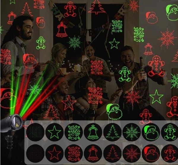 Christmas Laser Projector Lights with Remote Control, Red & Green LED Star Laser Projection Lamp, Waterproof Outdoor Xmas Decor Light with Santa Snowflake Tree — image 4
