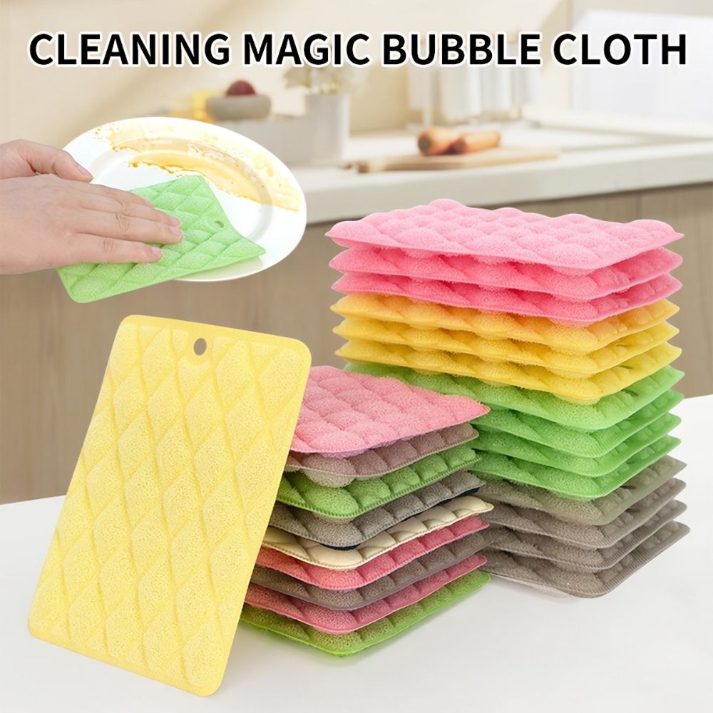 9pcs Multi-Purpose Magic Cleaning Sponge Cloth, Dual-Sided Scratch-Free with Non-Slip Handle, for Kitchen & Car, Random Color — image 2
