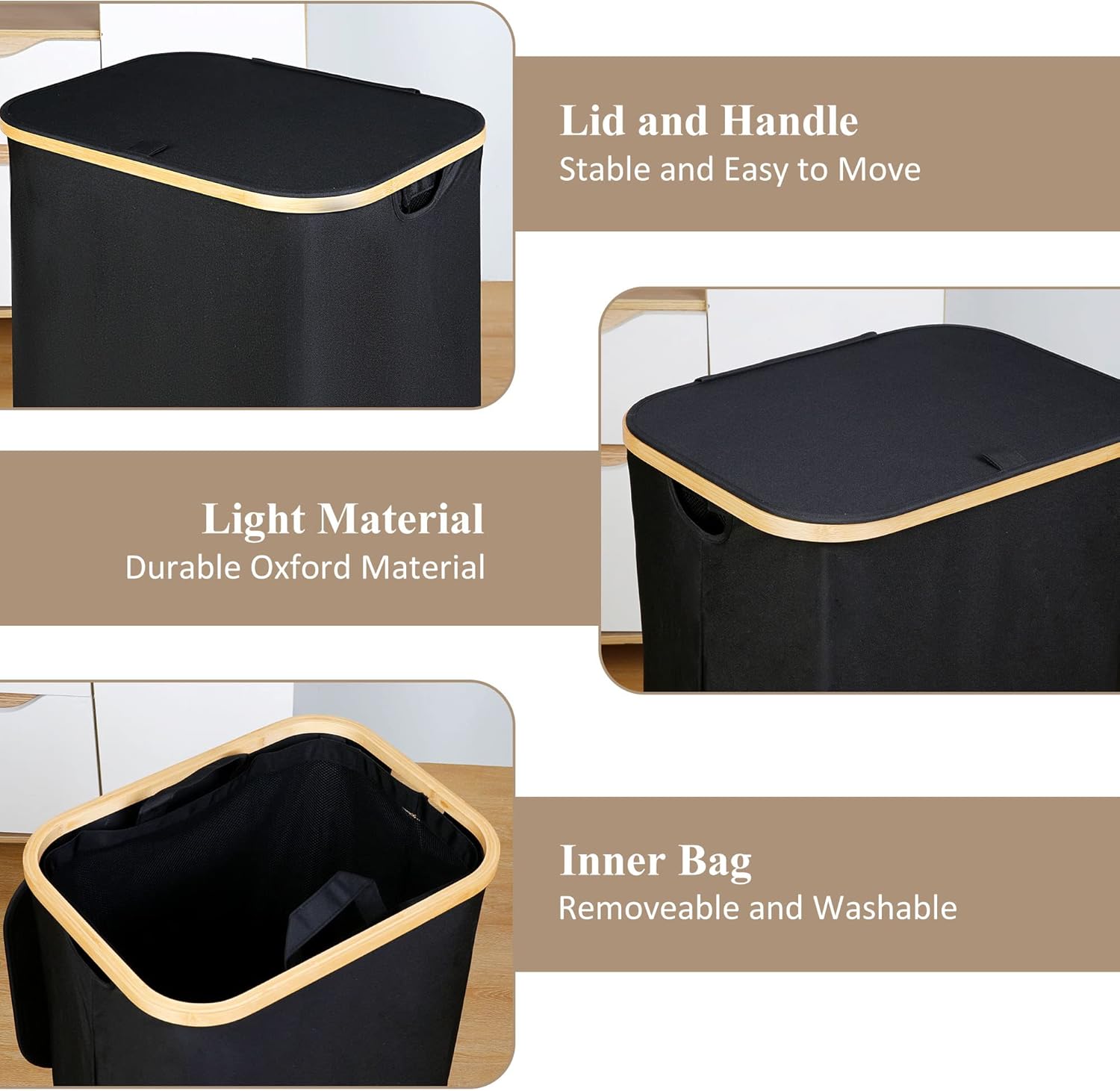 Laundry Hamper with Lid - Waterproof Freestanding Laundry Basket with Removable Liner Bag, Collapsible 110L Large Clothes Storage Laundry Bin with Easy Carry — image 5