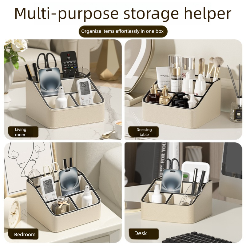 White and Black Stylish PU Leather Desktop Organizer Caddy - Multi-Compartment Holder for Remotes, Office Supplies, Makeup โ image 6