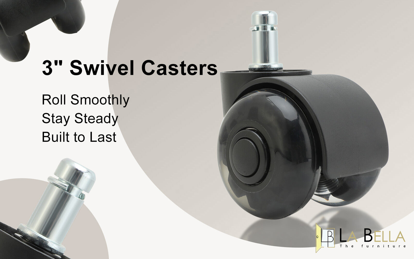 5X 2'' Twin Wheel Office Chair Casters - Slient Smooth, 11x22mm Stem β image 2
