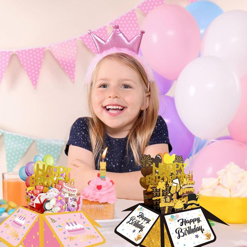 3PCS-Black Gold Glitter DIY Number Birthday Box 3D Pop Up Card, Age Birthday Greeting Card — image 5