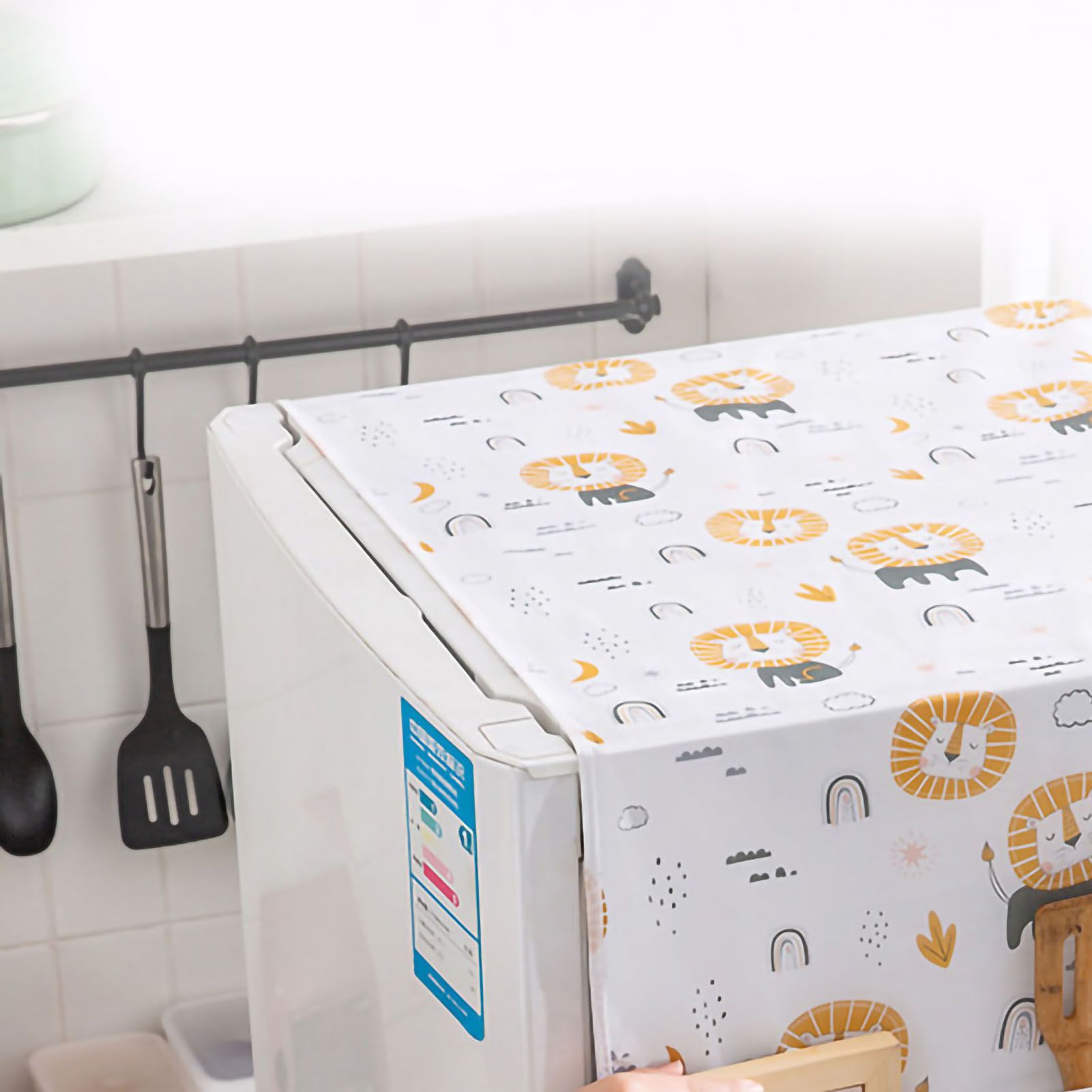 Refrigerator Dust Cover PEVA Home Water and Oil Proofing Refrigerator Cover Towel for Kitchen Lion 130x55cm/51.2x21.7in โ image 2
