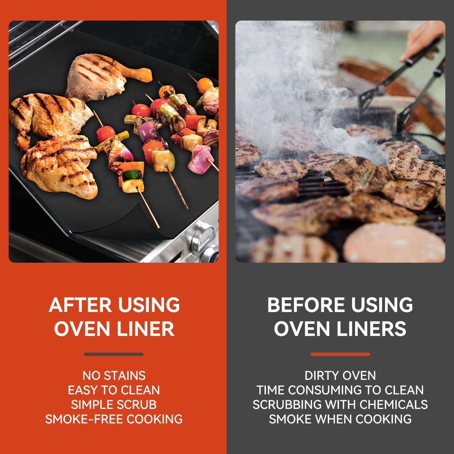 Oven Liners for Bottom of Electric Gas Oven, Reusable Non-Stick Teflon Protector Mat, Heat Resistant Grill Mats Out — image 4