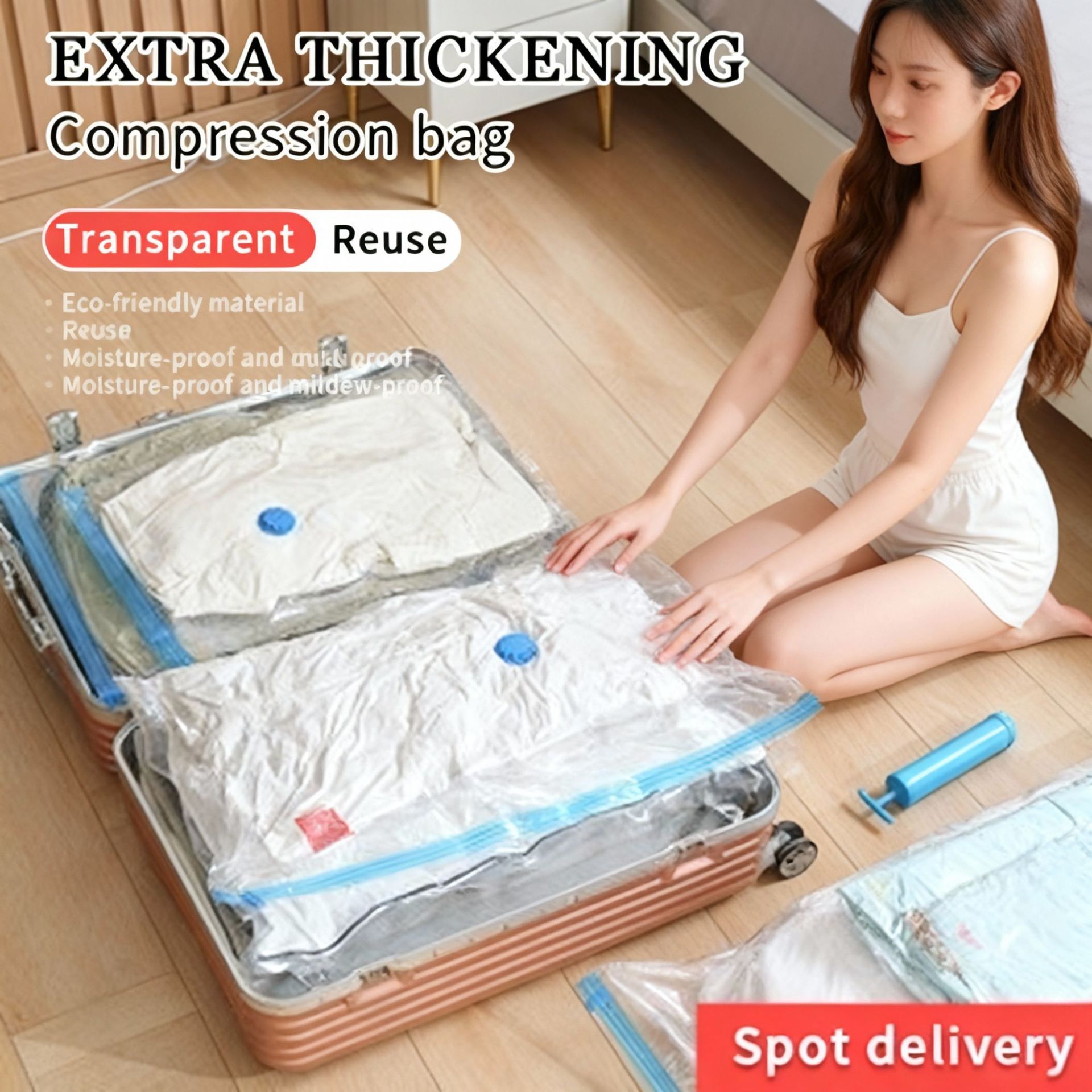 Vacuum Compression Storage Bags 7 Piece Set (6 Bags + Hand Pump) for Clothes Quilts Travel โ image 2