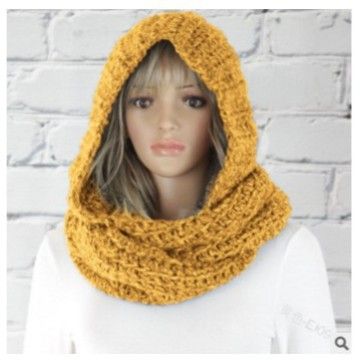 Women Winter Hooded Knit Scarf - Warm Solid Color Cape Scarf Wrap with Hood - Soft Acrylic Winter Neck Warmer for Cold Weather - Beige โ image 3
