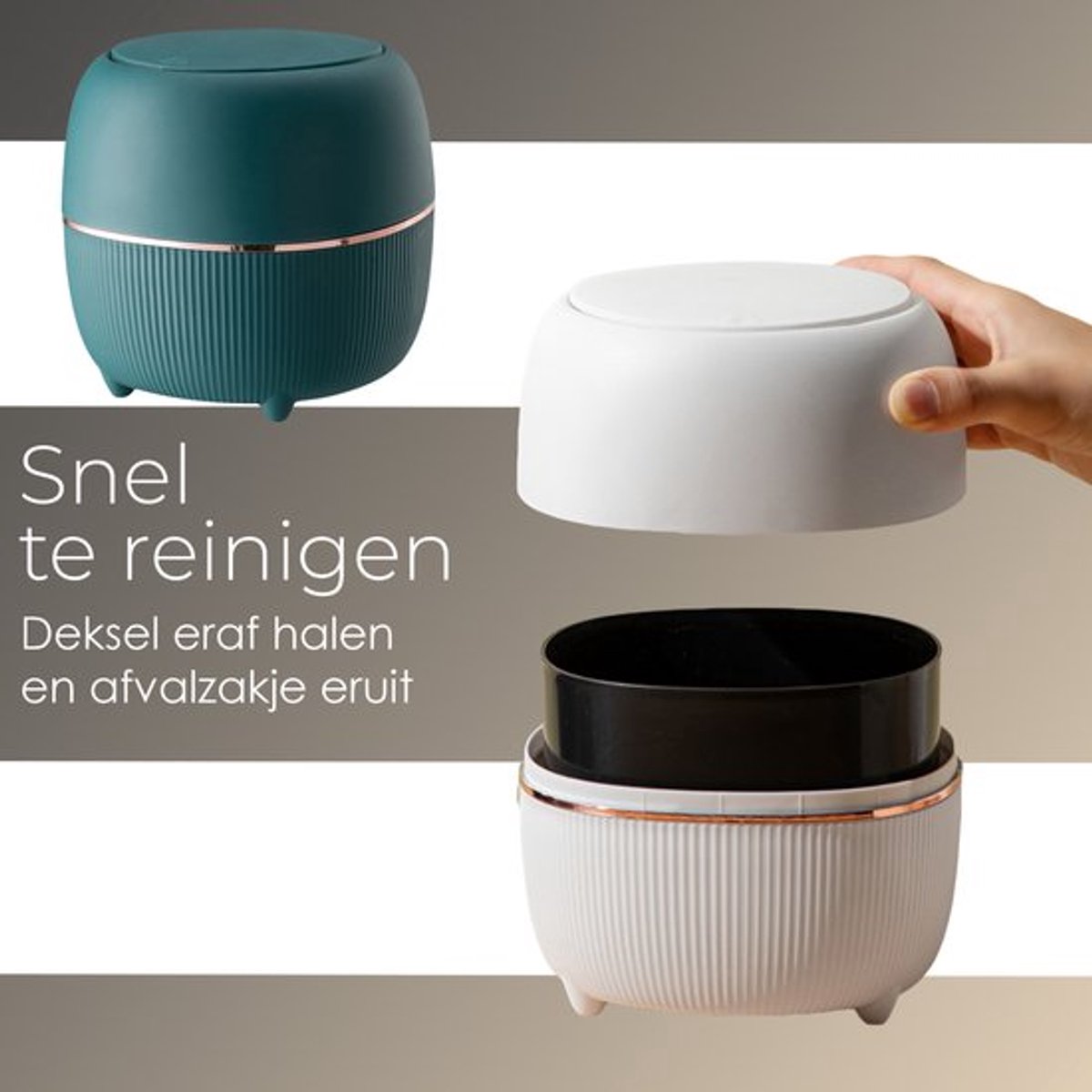 Klein Prullenbak - Designer Trash Can with Lid - Mini Prullenbak - Small trash can ideal for the countertop, desk, bathroom or table - Tabletop Trash Can - Wit — image 2