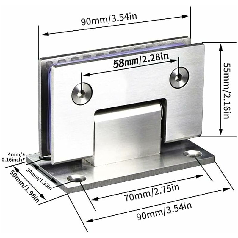 2 Pack 90 Degree Shower Door Hinges With Screws, 4Mm Thickness Stainless Steel For Bathroom Door And Glass (Silver) โ image 3