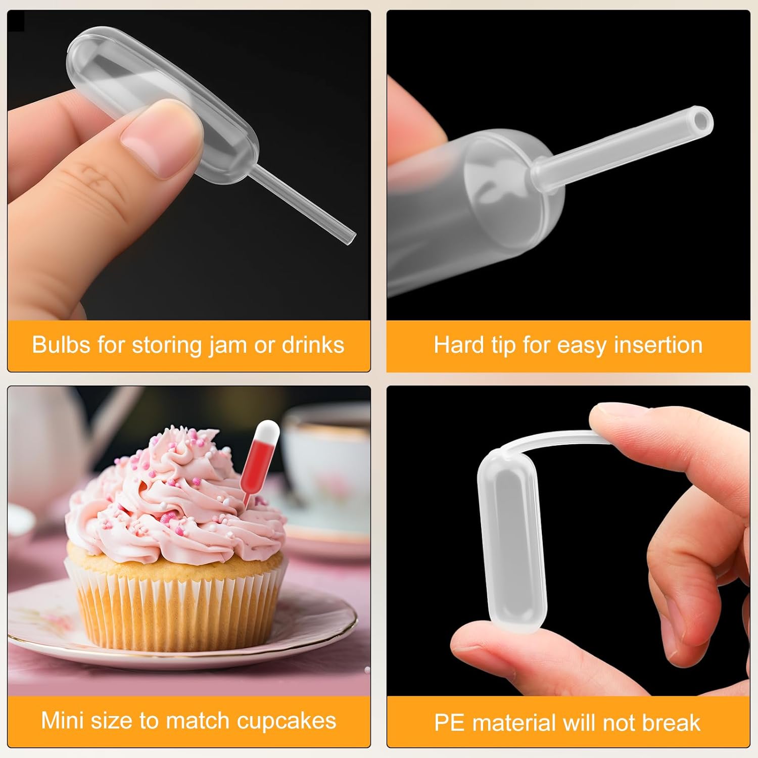 25Pcs Cupcakes Pipettes, 4ml Clear Plastic Pipettes - Transfer Liquid Pipettes Dropper for Chocolate, Strawberries Cupcakes, Ice Cream, Mini Cakes, Waffles — image 3
