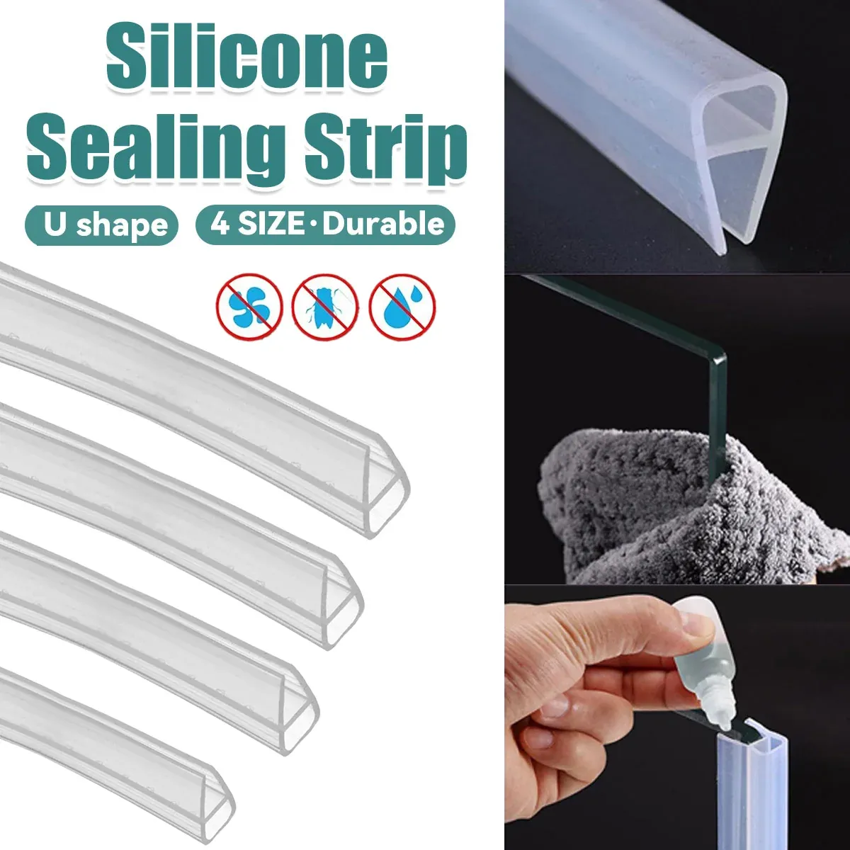 Transparent U Shape Silicone Seal Strip for Glass Doors Windows - 0.8cm x 100cm β image 2