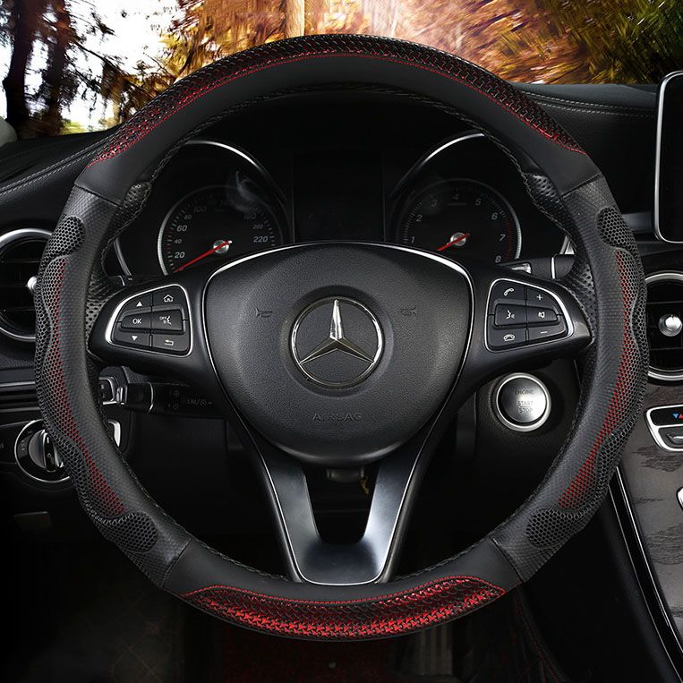Car Steering Wheel Cover (38cm)- 3D Honeycomb Breathable Mesh - Anti-Slip Sweat-Absorbent Grip for All-Season Driving, Black and Red โ image 4