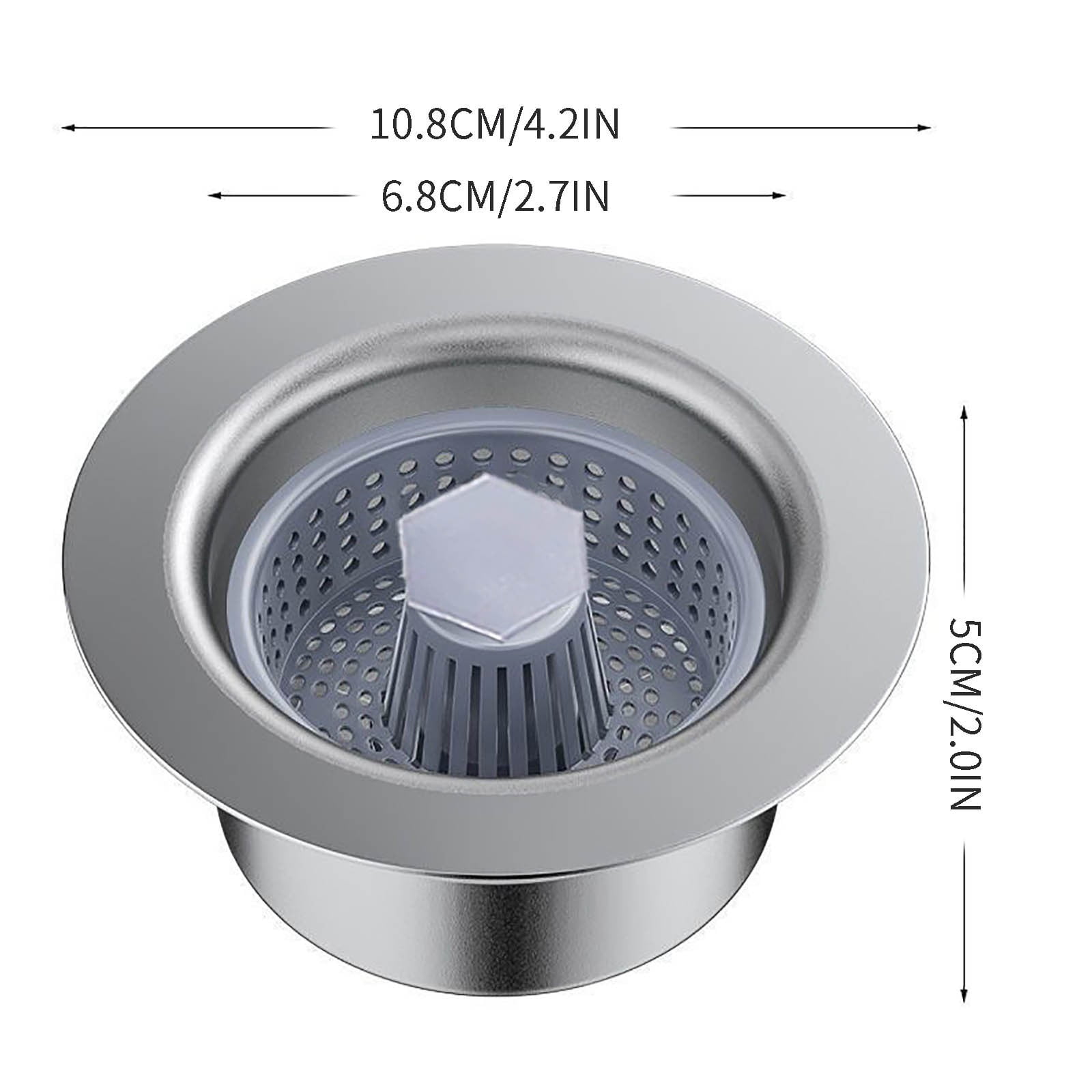 3-in-1 Kitchen Sink Strainer Stopper, Stainless Steel Sink Drain Filter, Bouncing Core Plug Accessory, Anti-Clogging Basket Strainer for Kitchen Free Size — image 3