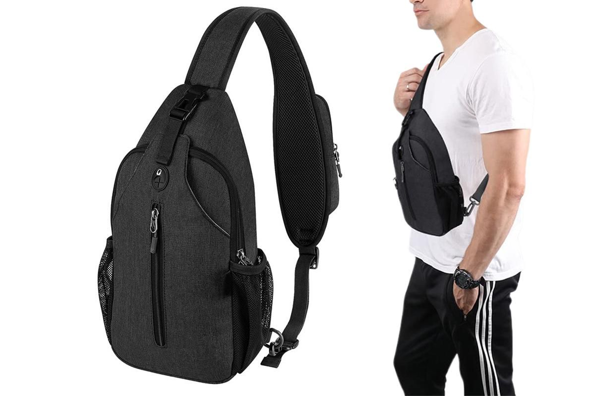 Water Resistant Crossbody Sling Backpack Sling Bag Travel Hiking Chest Bag Daypack - Black