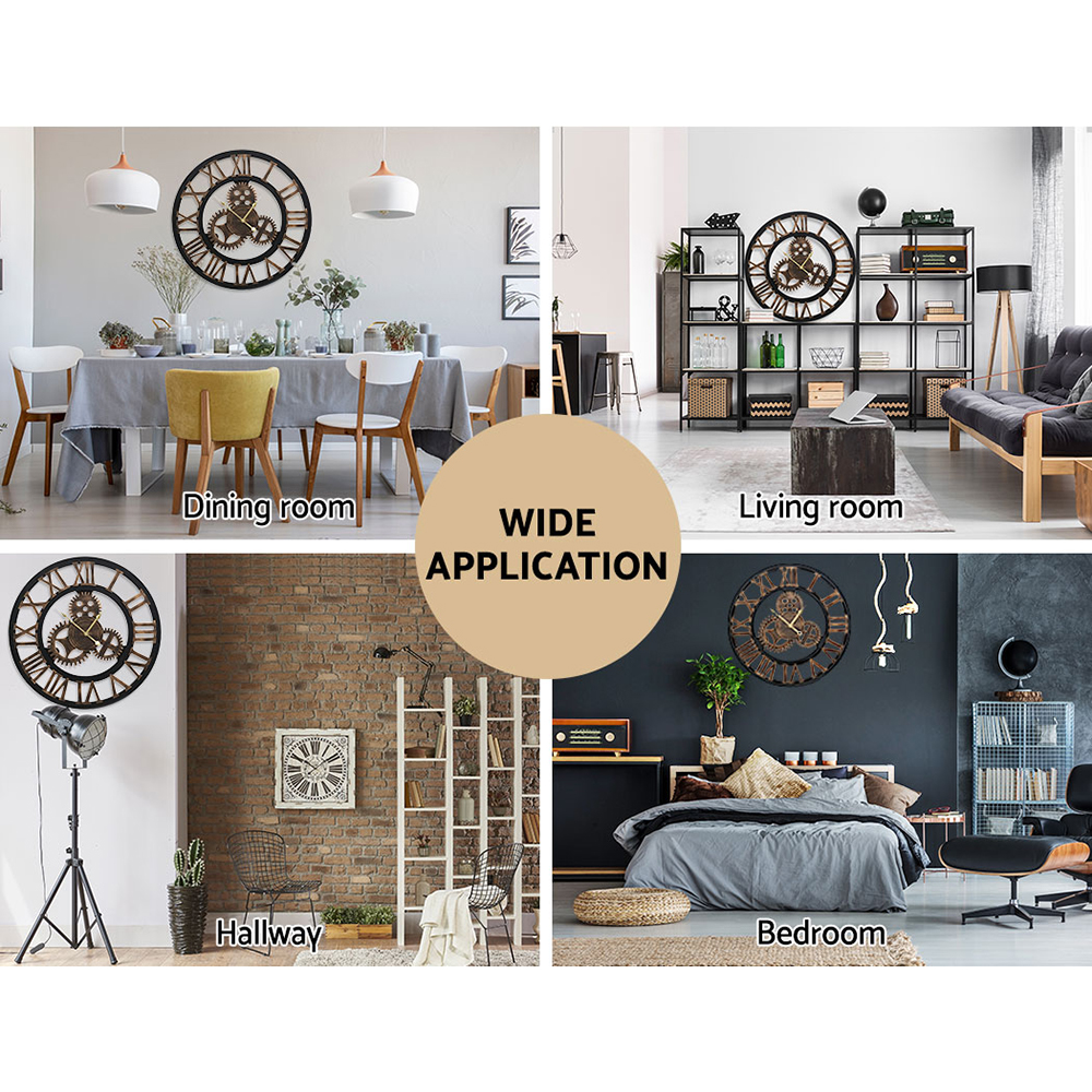 Artiss 80cm Wall Clock Large Retro Roman Numerals Brown โ image 6