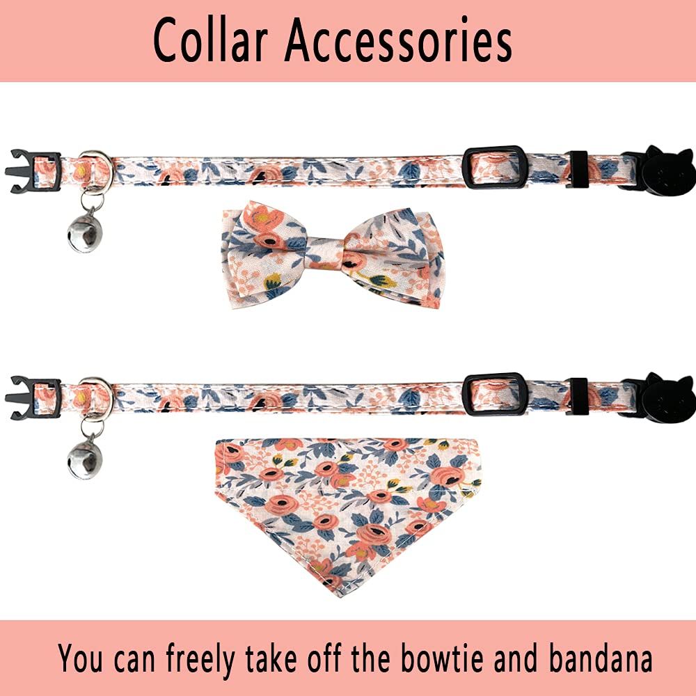 2 Pcs Sets Cat Collar Bandana Bells Set,Cat Collar Breakaway with Cute Bow Tie and Bell,Adjustable from 7.8"- 10.5" — image 3