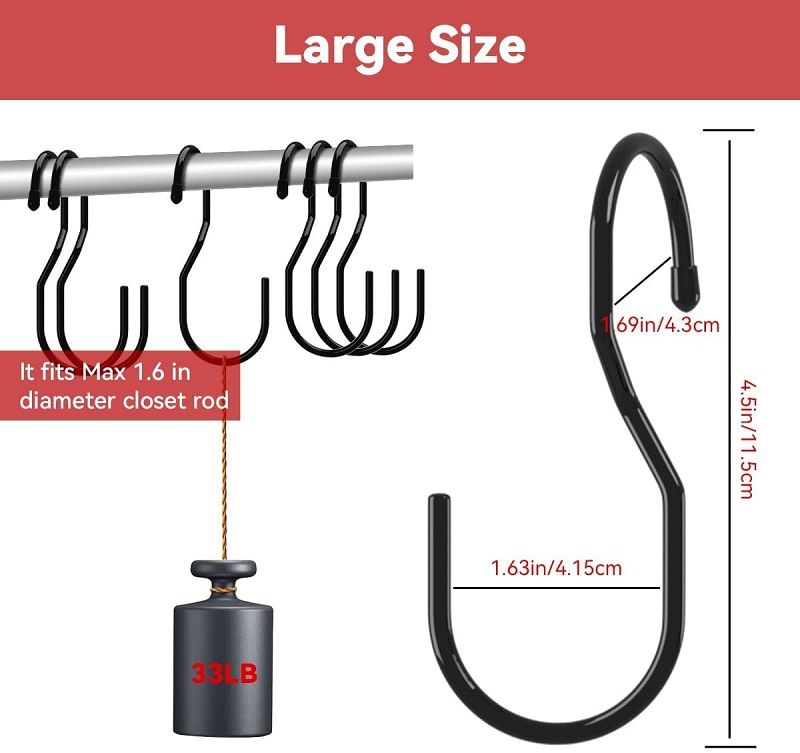 Purse Hanger for Closet, Unique Twist Design Bag Hanger Purse Hooks, 5 inch Large Size Closet Rod Hooks (12 Pack Black) — image 5