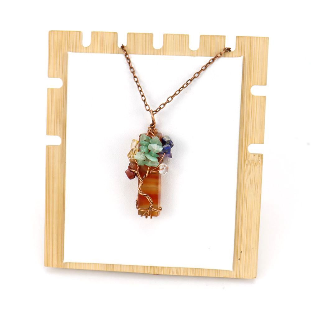 Natural Stone Tree of Life Charm Necklace, Antique Copper Craft, Red Agate, Versatile Wearable Holiday Souveni — image 6