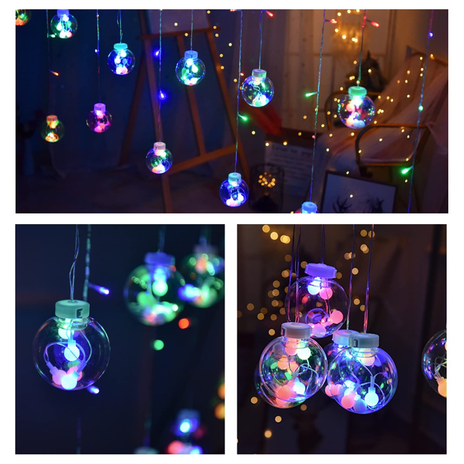 Wishing Ball Curtain Lights Hanging Twinkle Window Lights Fairy Lights for Bedroom with Remote, USB Powered String Lights Indoor — image 2