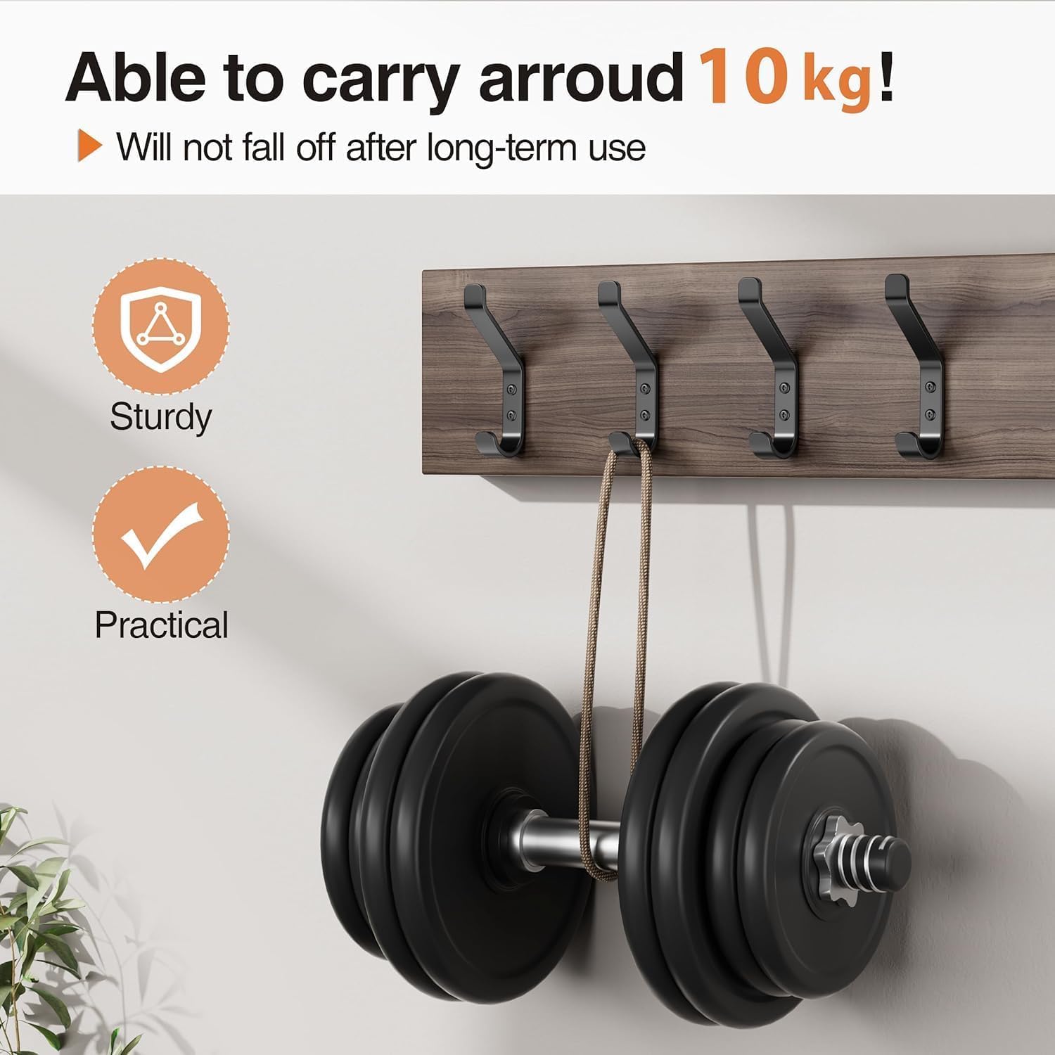 10-Pack Coat Hook for Hanging, 10KG (Max), Stainless Wall Hooks for Towel, Hat, Backpack, Key, Clothes, Wall Mounted Coat Hanger for Closet, Black 10 CM — image 2