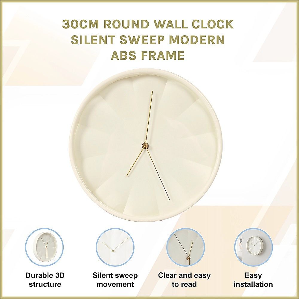 30cm Round Wall Clock Silent Sweep Modern ABS Frame — image 6